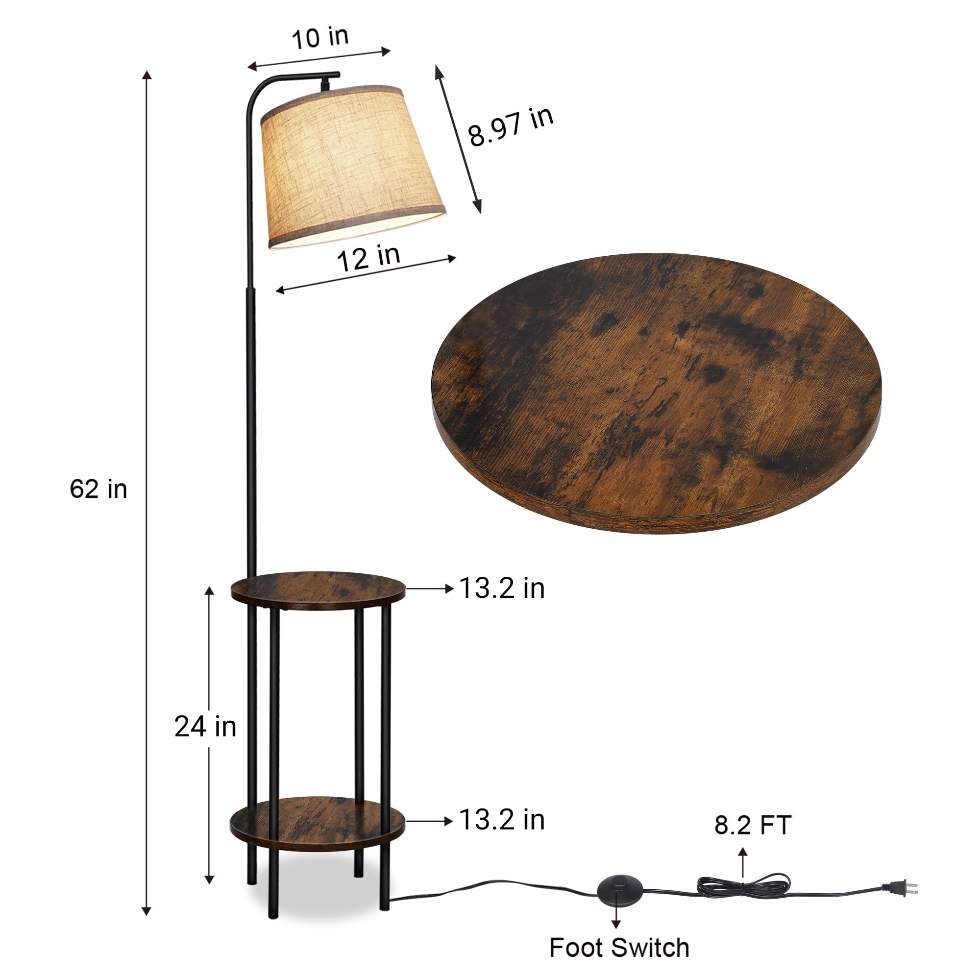 Cozylumi™ DEWENWILS Floor Lamp with Table for Living Room, 62in Rustic Farmhouse Wooden