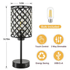 Cozylumi™ Crystal Table Lamp for Bedroom,Modern Dimmable Touch Lamp with Crystal