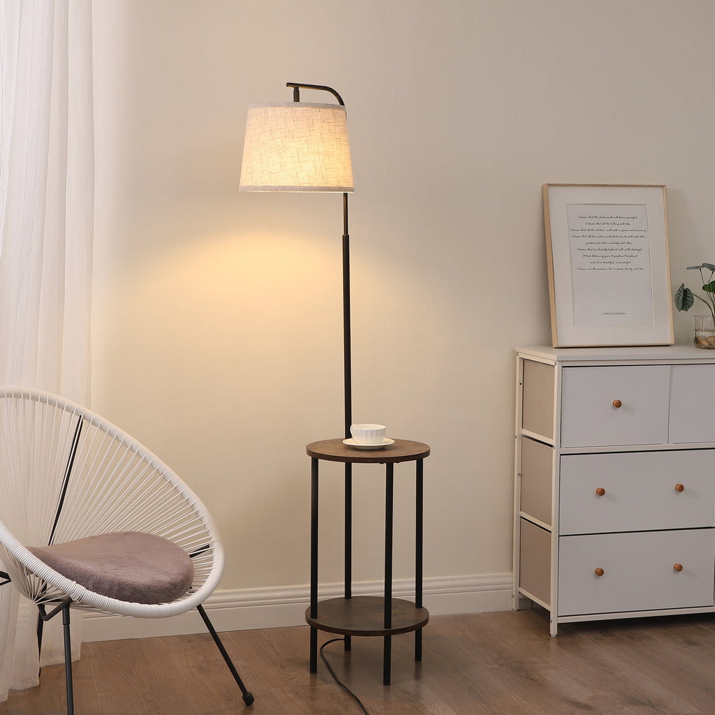 Cozylumi™ DEWENWILS Floor Lamp with Table for Living Room, 62in Rustic Farmhouse Wooden