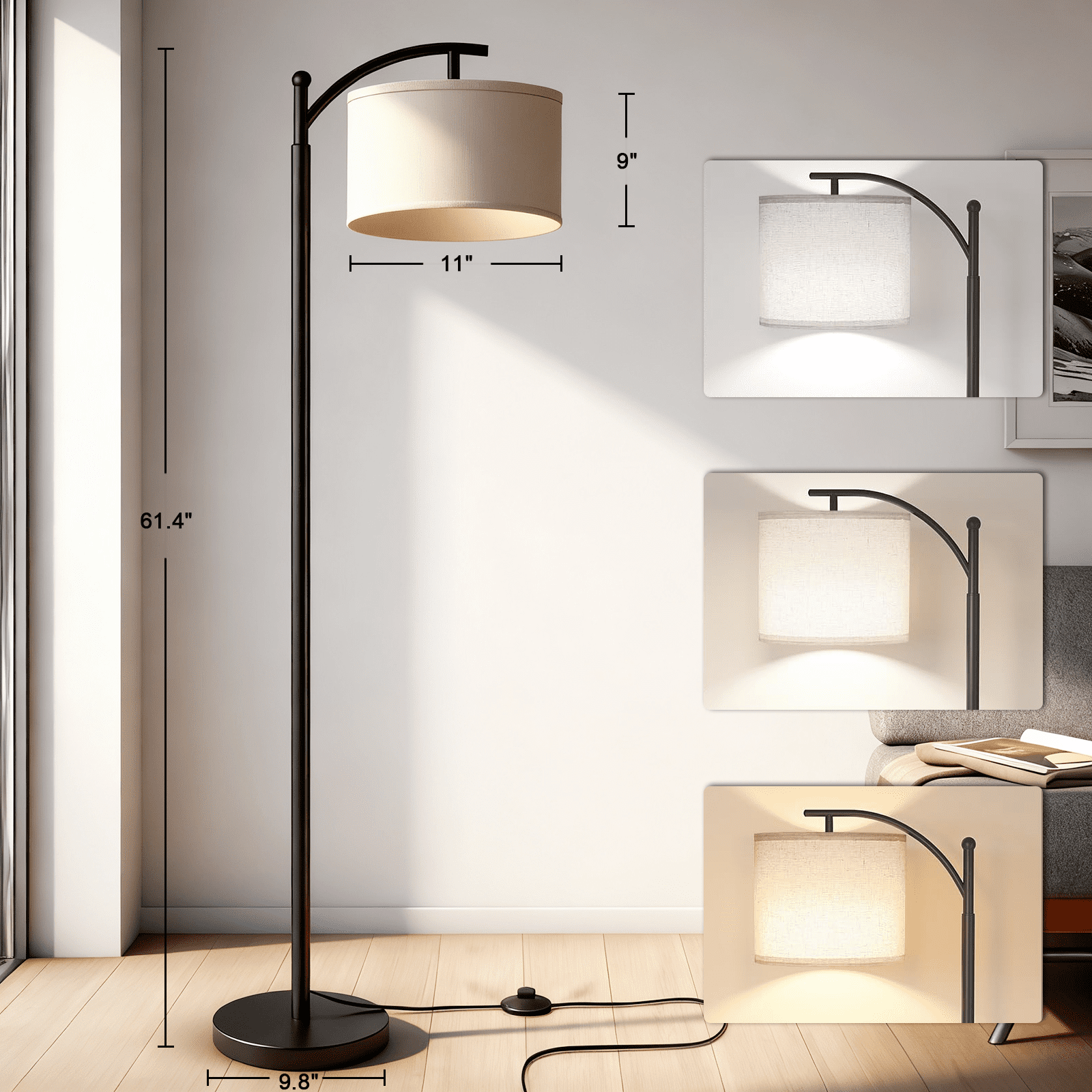 Cozylumi™ FOUKUS Arc Floor Lamp for Living Room: 16 Color LED Modern Tall Black