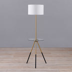 Cozylumi™ Teamson Home Myra Floor Lamp with Glass Table and Built-In USB Port, Gold/Black