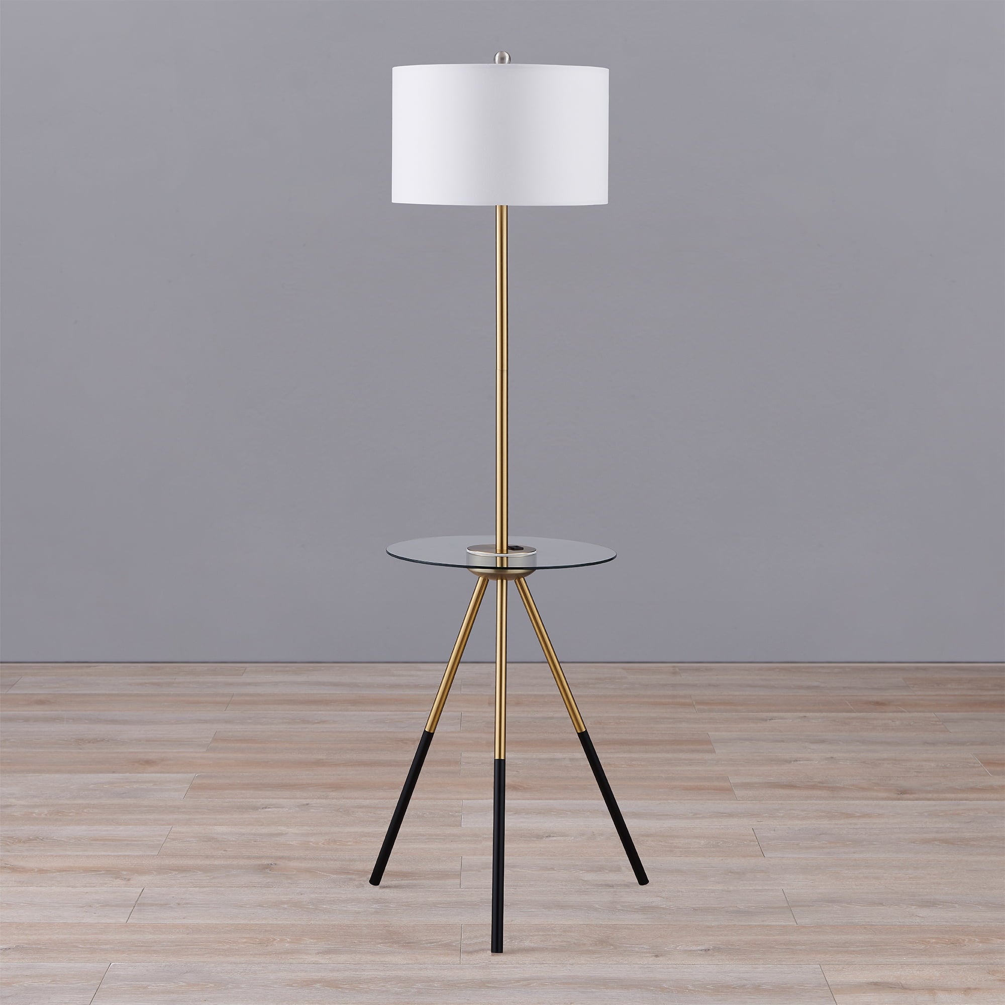 Cozylumi™ Teamson Home Myra Floor Lamp with Glass Table and Built-In USB Port, Gold/Black