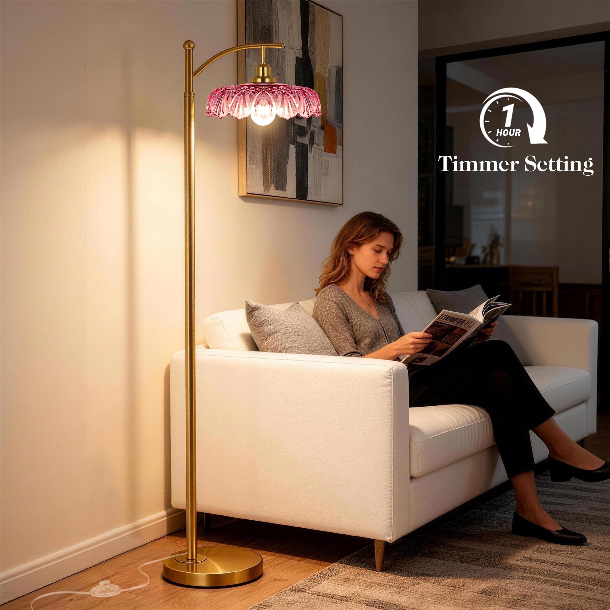 Cozylumi™ 68in Gold Floor Lamp for Living Room Mid Century Modern Standing Lamp with