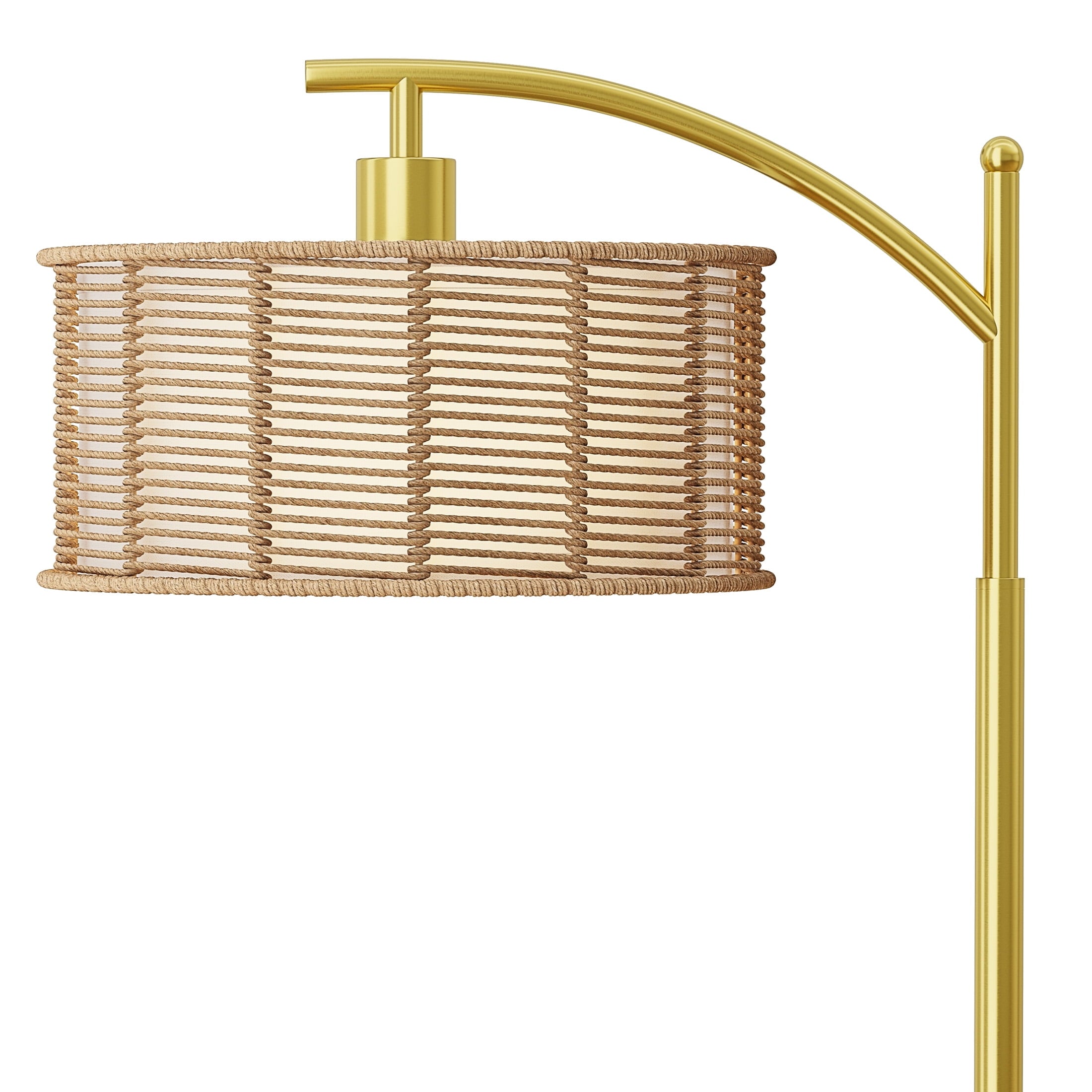 Cozylumi™ 62.5" Boho Arc Floor lamp with Brown Rattan Shade,Farmhouse Gold Standing