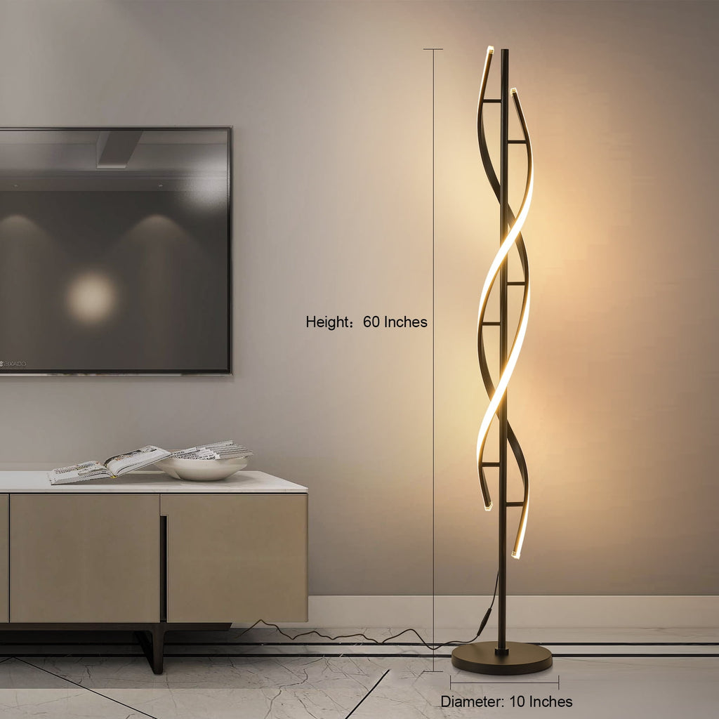 Cozylumi™ LED Spiral Floor Lamp 60 Inch Modern Floor Lamps Dimmable Black Standing Lamp