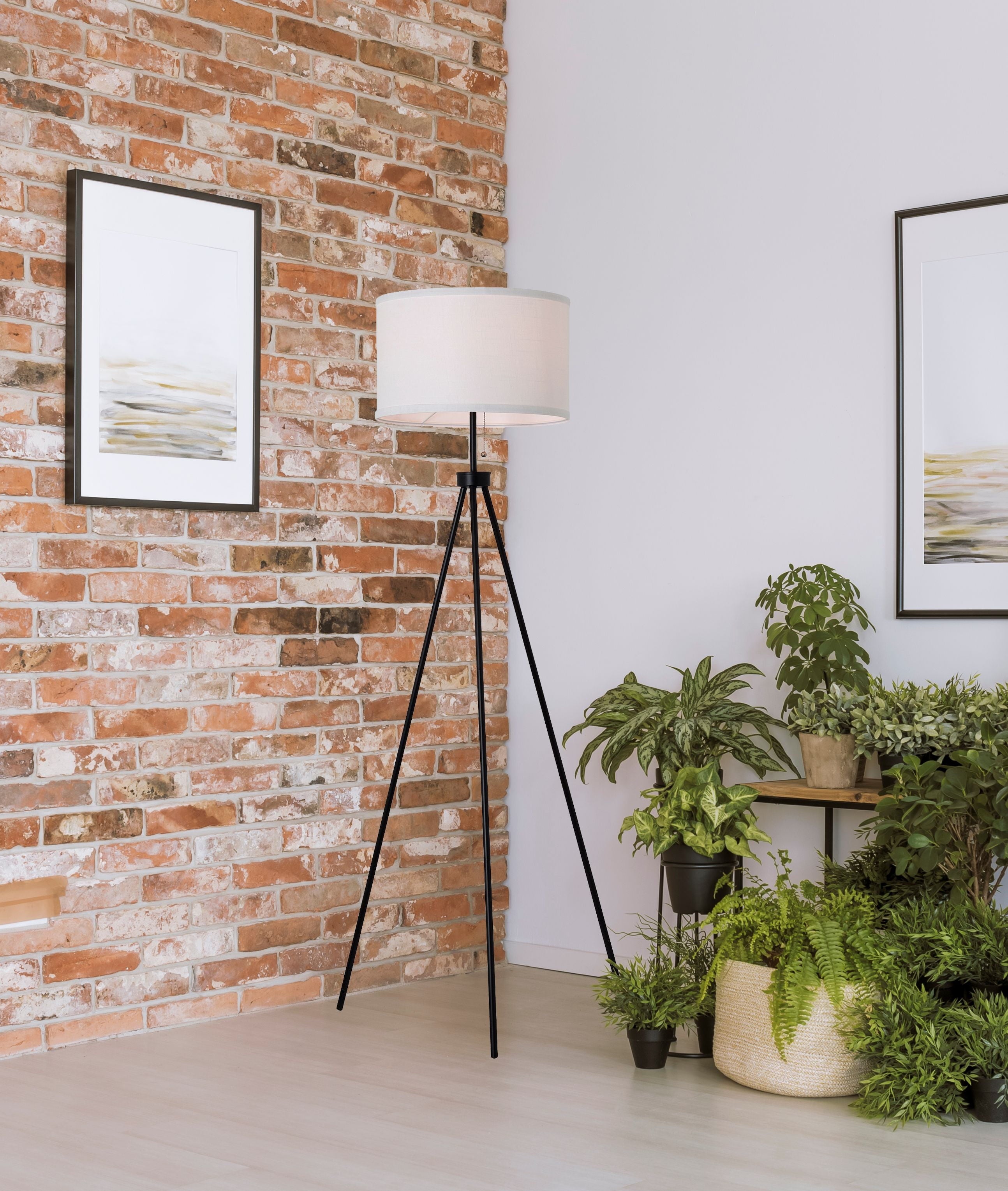 Cozylumi™ 58 in Black Metal Tripod Floor Lamp with White Drum Shade