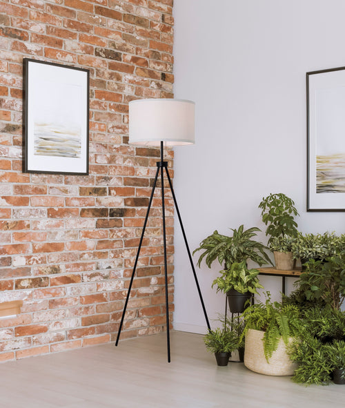 Cozylumi™ 58 in Black Metal Tripod Floor Lamp with White Drum Shade