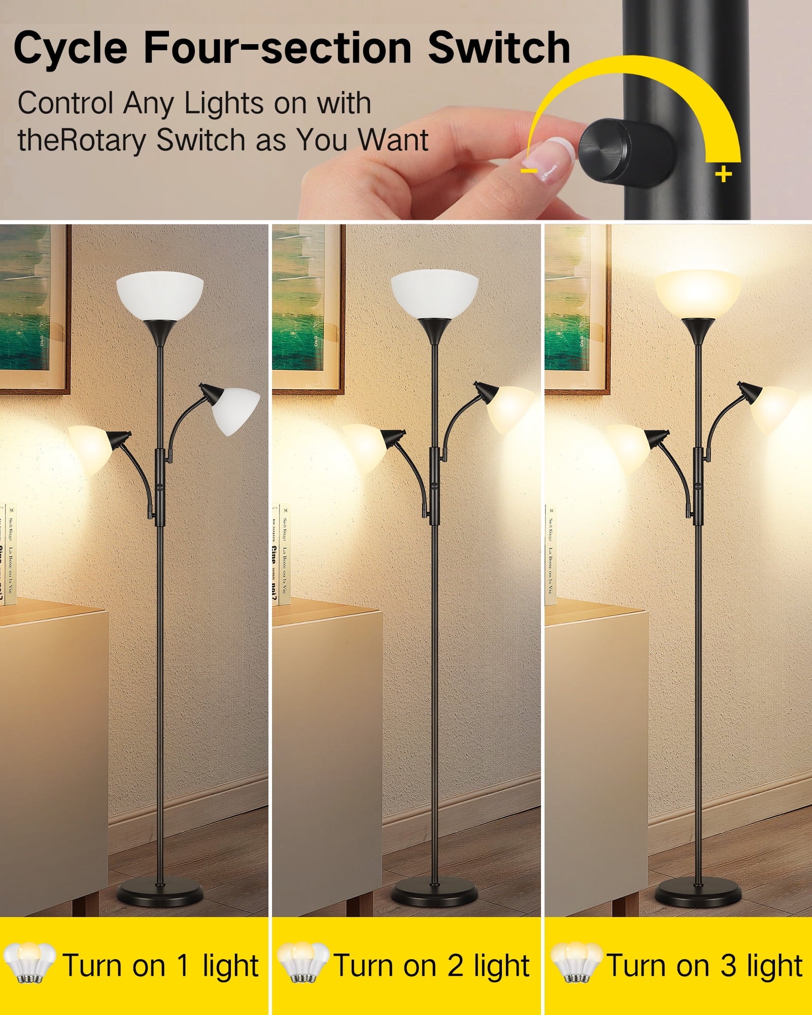 Cozylumi™ Floor Lamp with Reading Light for Living Room, LED Standing Lampwith Remote