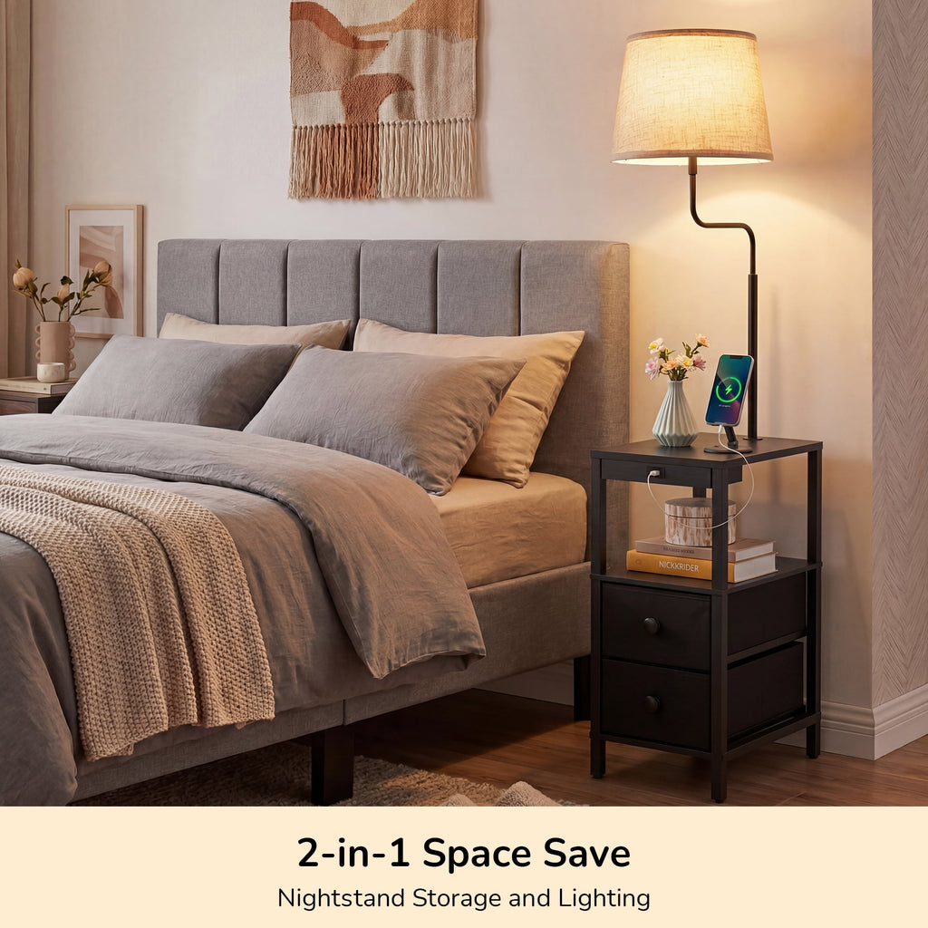 Cozylumi™ 58.2in Floor Lamps with Table for Living Room, USB Charge, Rustic Farmhouse