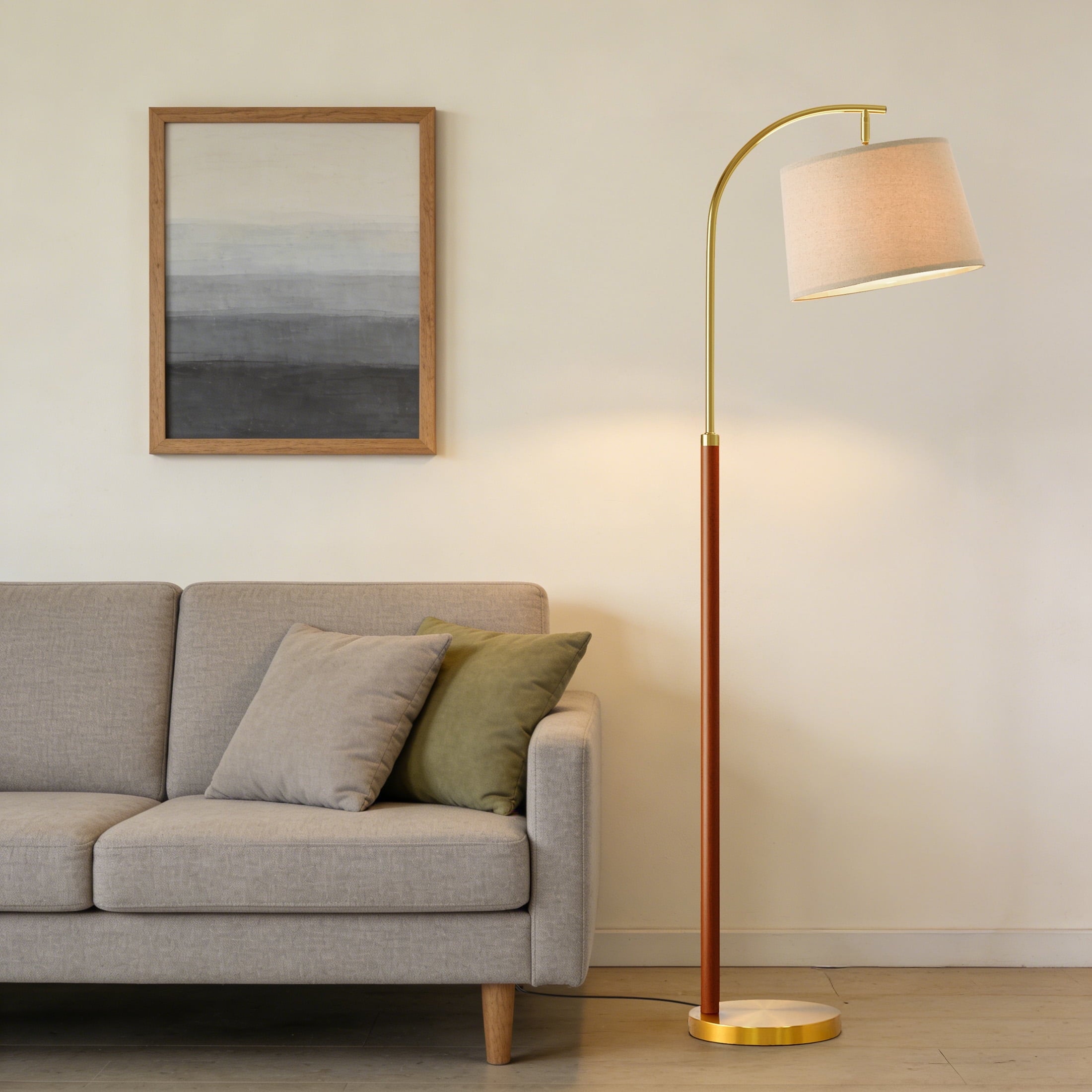 Cozylumi™ 62.5" Farmhouse Floor Lamp with Linen Shade, MDF and Metal, Foot Switch
