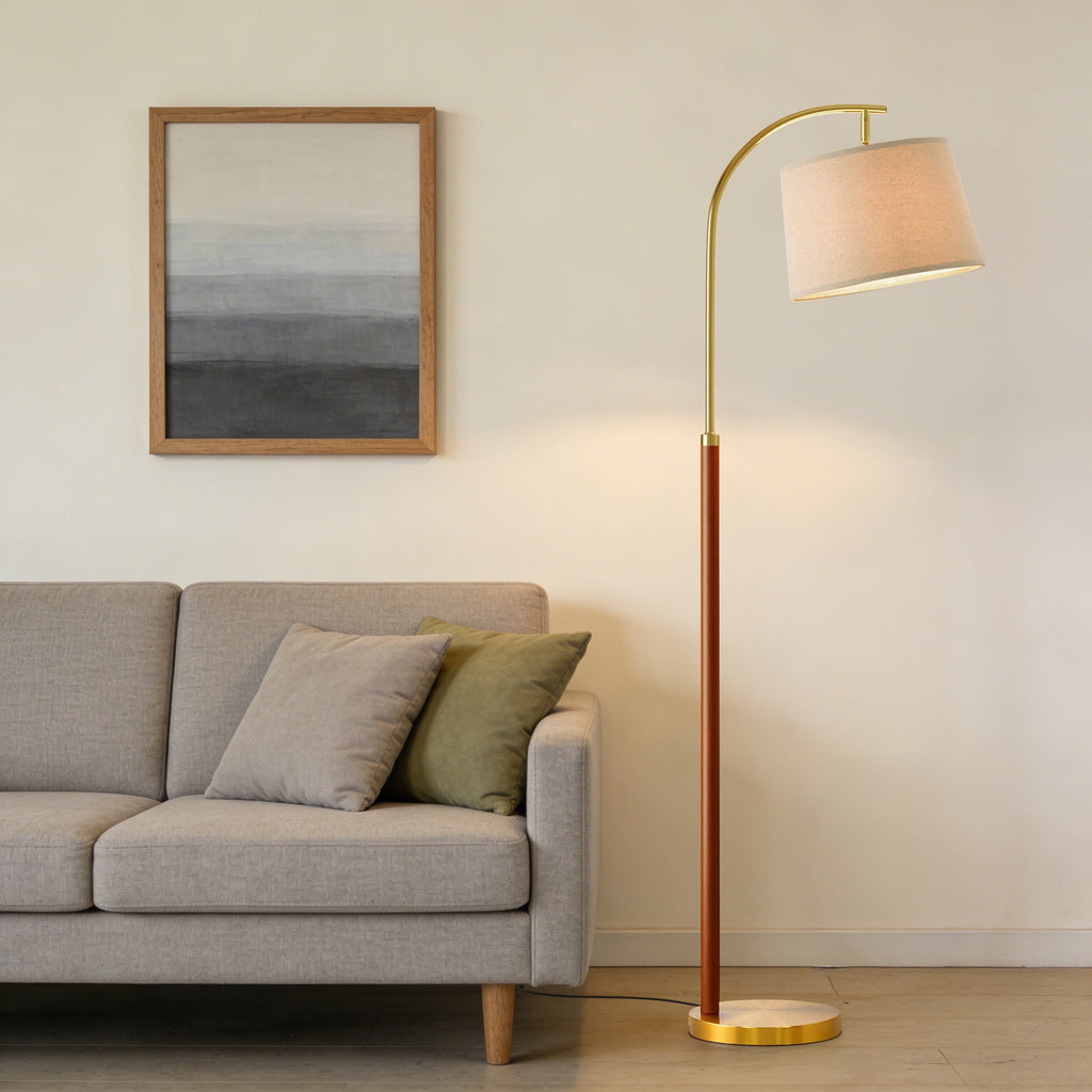 Cozylumi™ 62.5" Farmhouse Floor Lamp with Linen Shade, MDF and Metal, Foot Switch