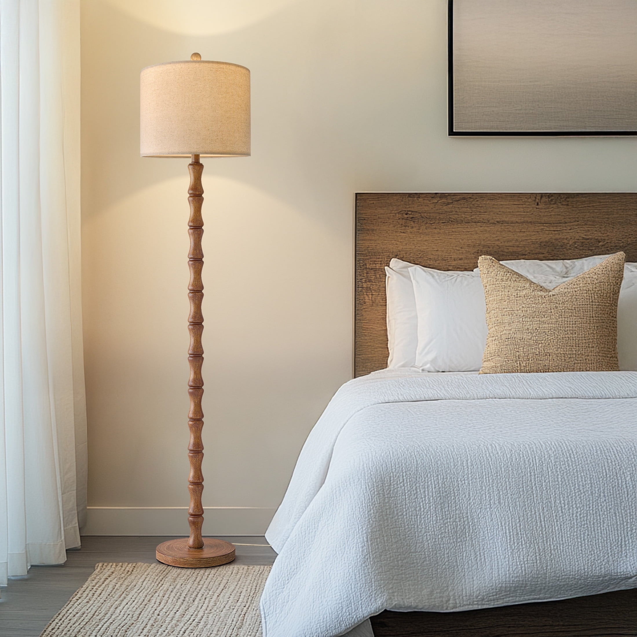 Cozylumi™ 62" Farmhouse Floor Lamp for Living Room,Wood Grain Brown Standing Lamp for