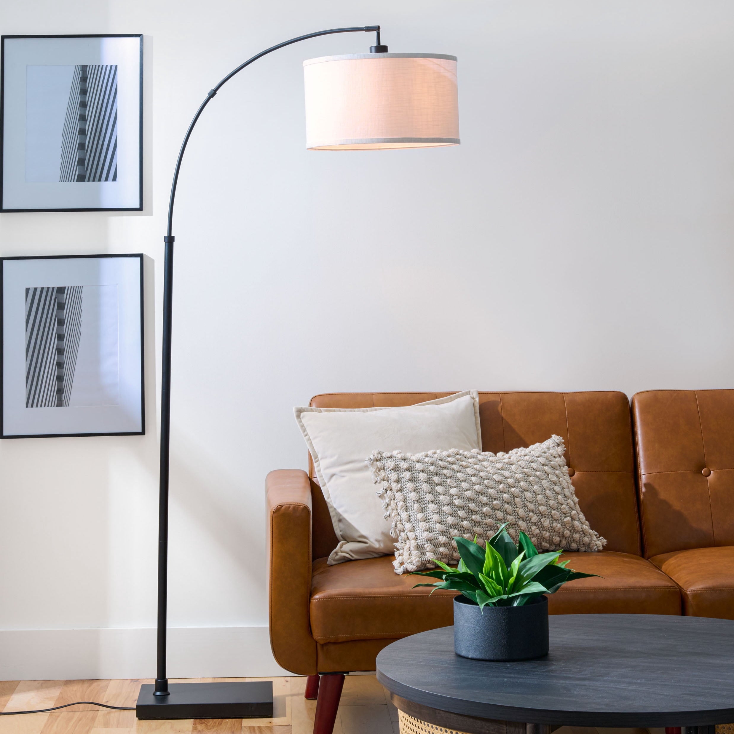 Cozylumi™ Michelle 71-Inch Metal Arc Floor Lamp with White Fabric Shade and 3-Way Switch