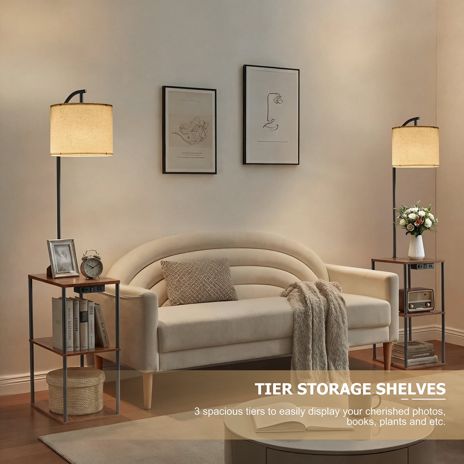 Cozylumi™ Vesteel Floor Lamp with Table, End Table with Charging Station USB & Type-C &