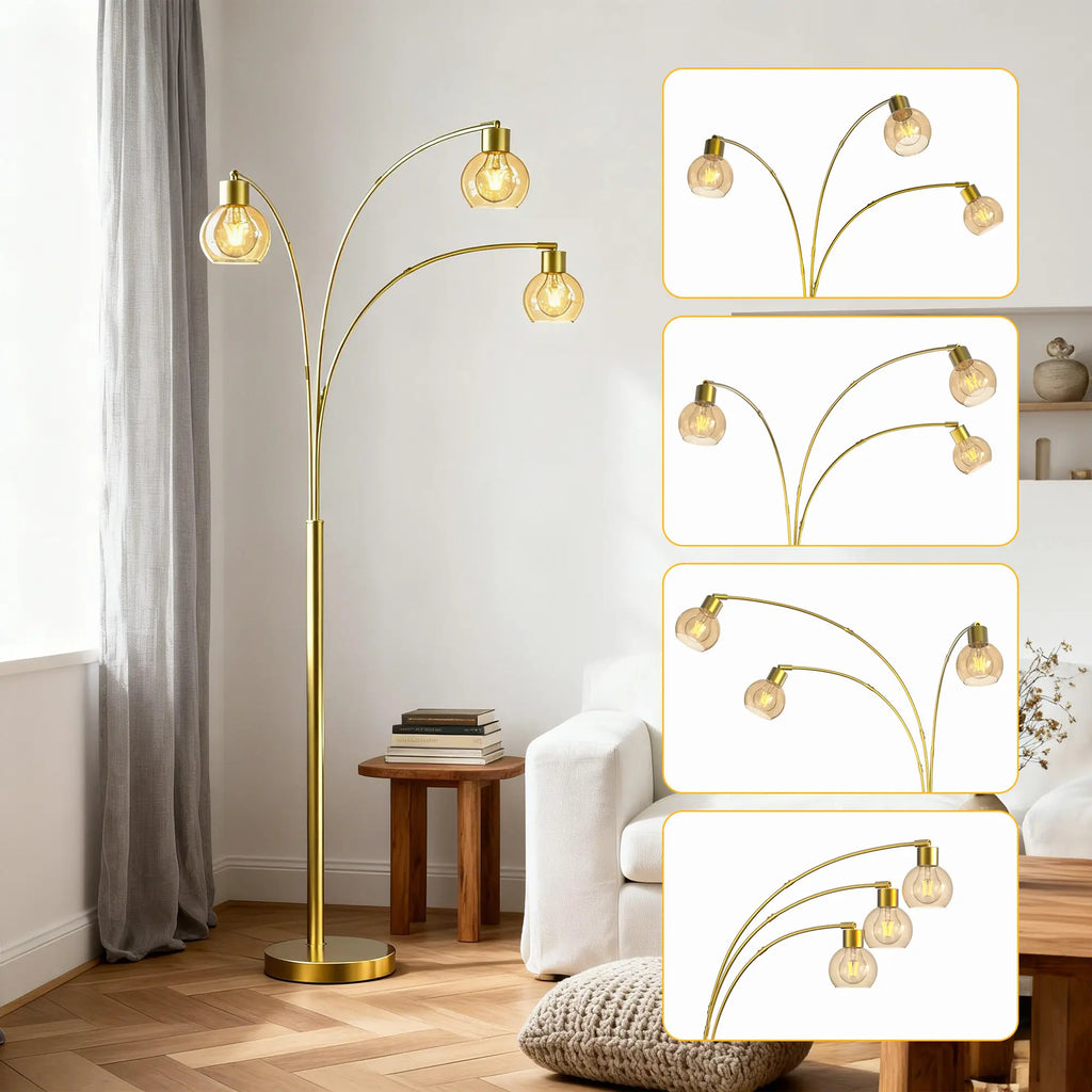 Cozylumi™ 72.8in 3-Light Arc Floor Lamp Brushed Gold , Modern Industrial Standing Tree
