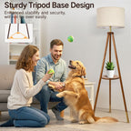 Cozylumi™ Wood Tripod Floor Lamp with Shelves, Dimmable Standing Lamps with Remote