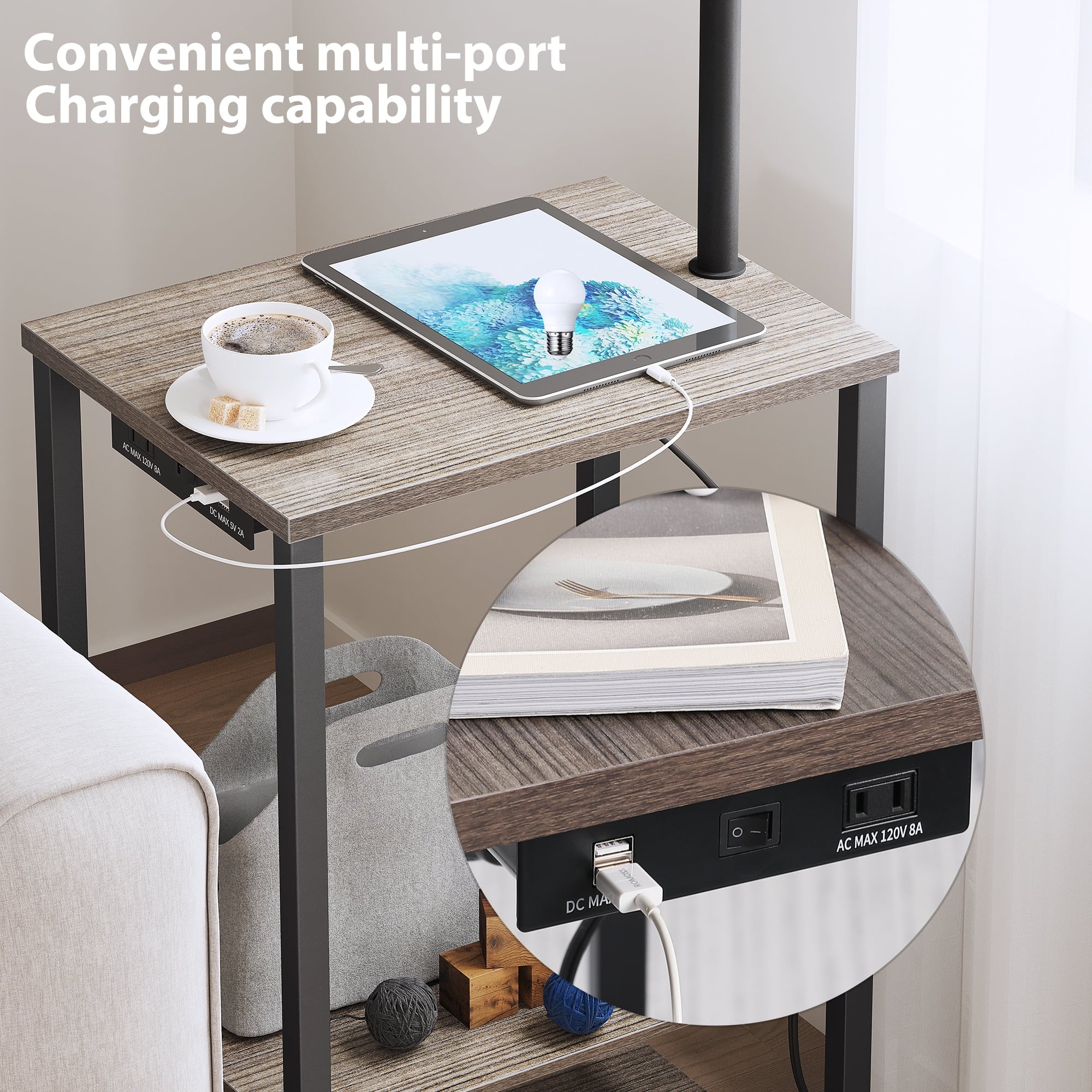 Cozylumi™ Floor Lamp with Table Lamps for Living Room with Charging Station USB & AC