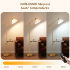 Cozylumi™ 68" Gold Floor Lamp with Table for Living Room, Height Adjustable, 5 Color