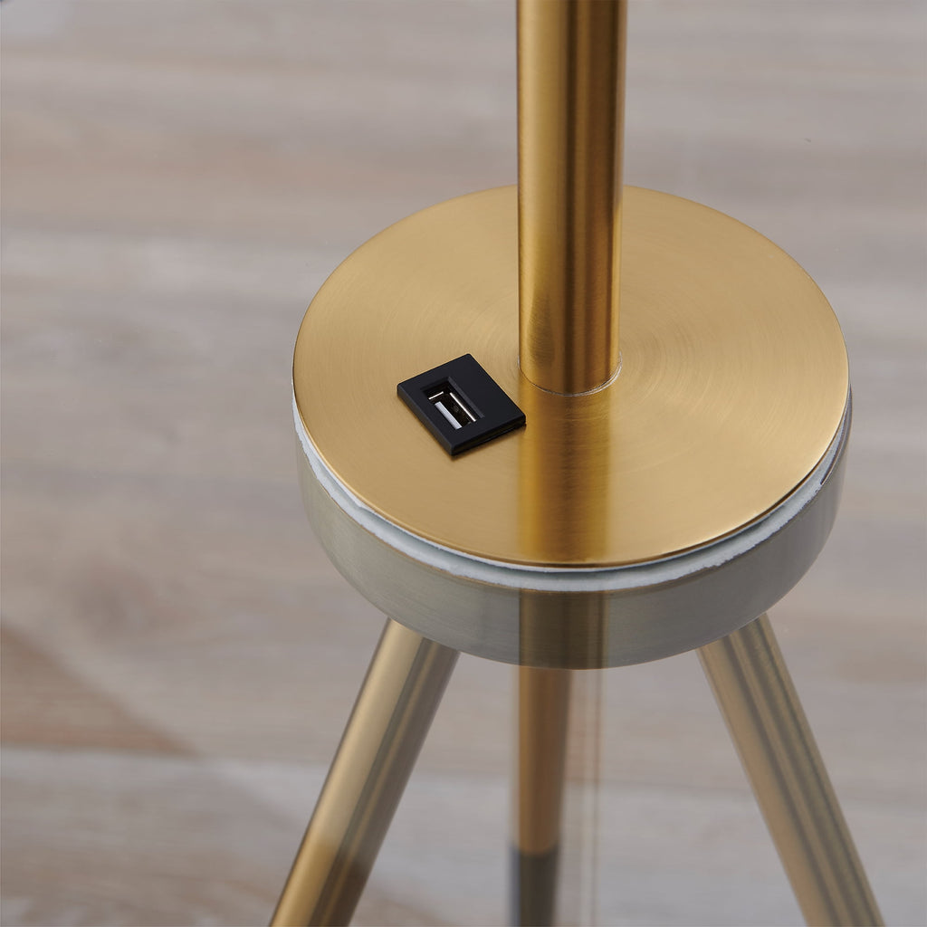 Cozylumi™ Teamson Home Myra Floor Lamp with Glass Table and Built-In USB Port, Gold/Black