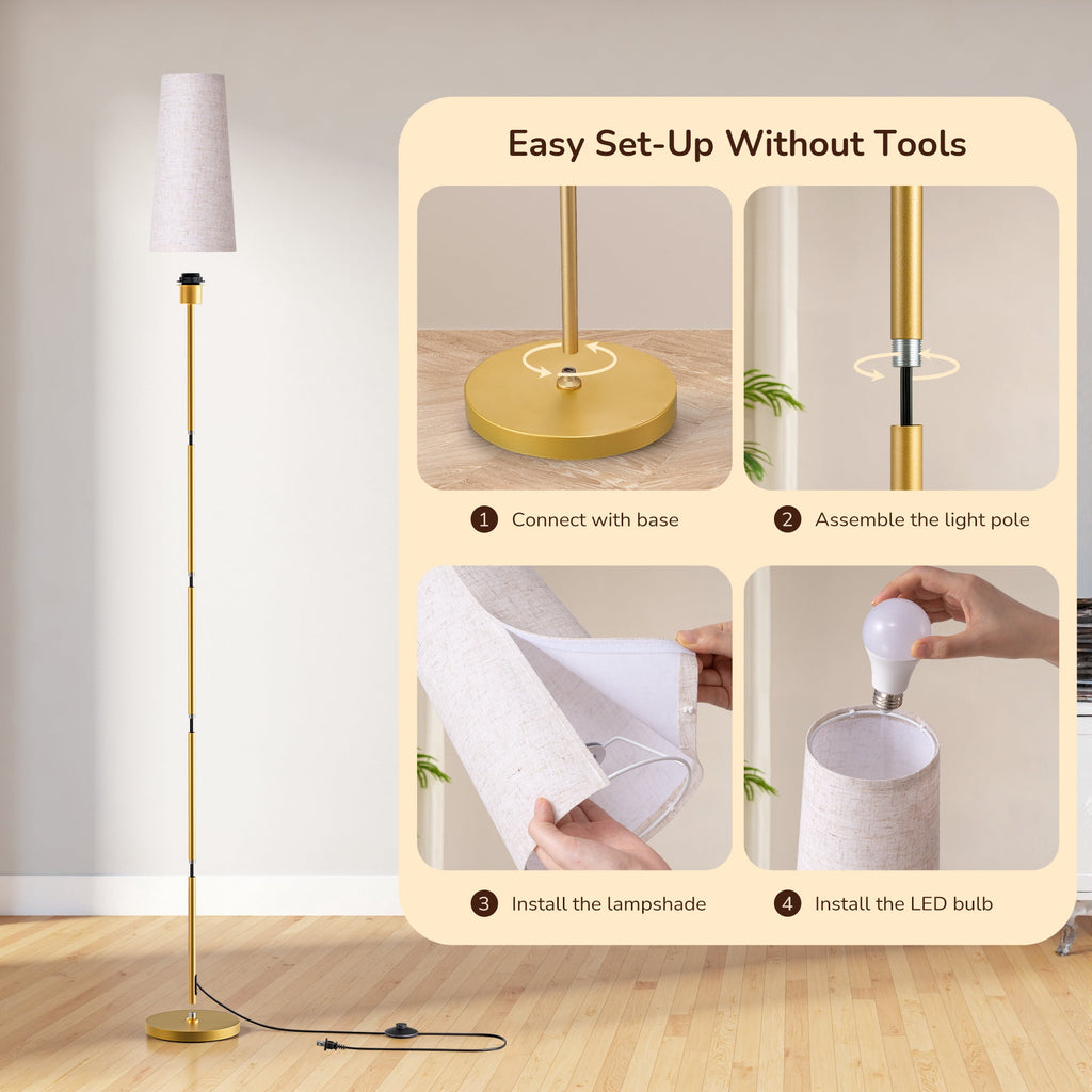 Cozylumi™ 65in Gold Floor Lamps for Living Room, Pole Lamps with Foot Switch, for