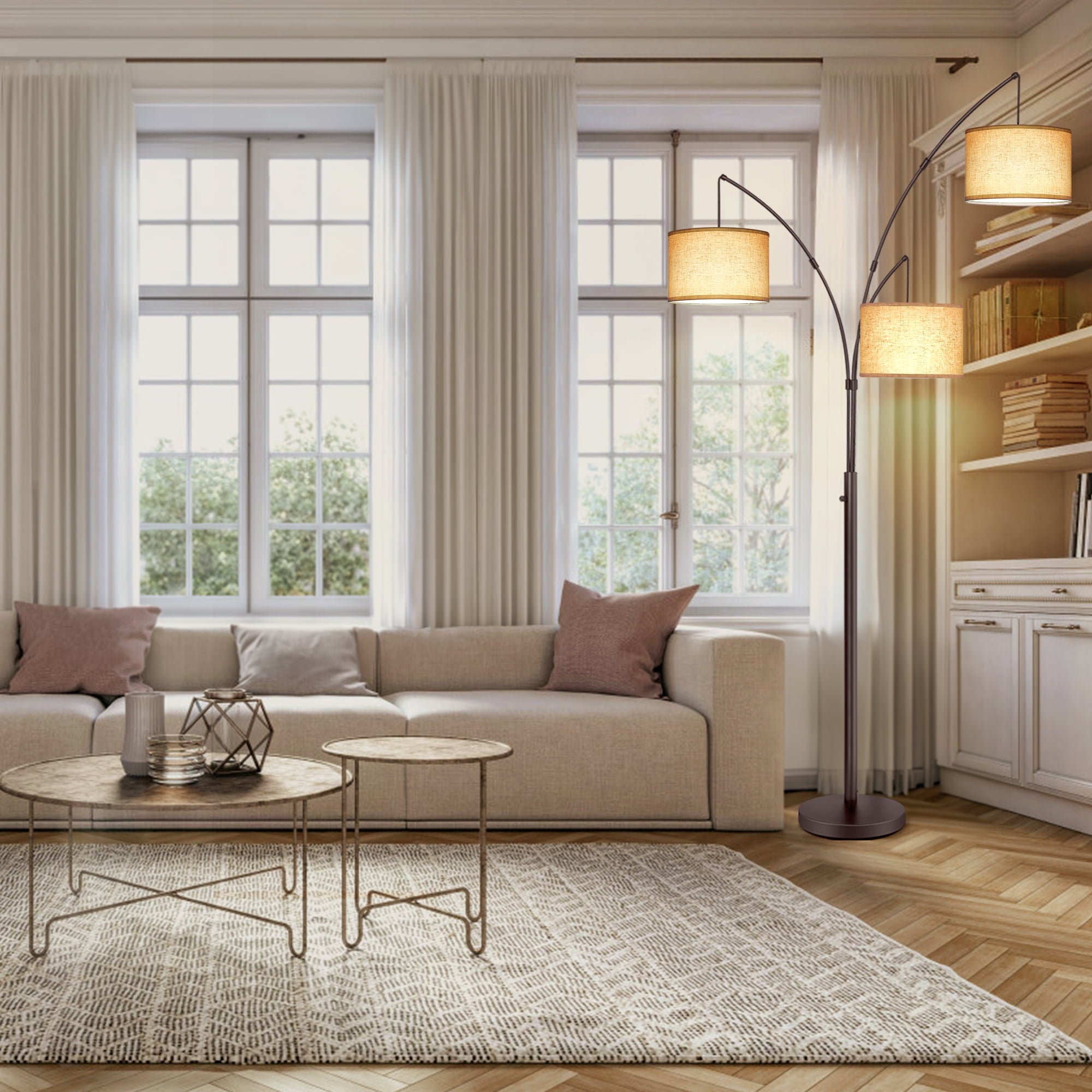 Cozylumi™ 3 Light Floor Lamp, 80" Mordern Standing Lamp with Linen Lamp Shade, Arc