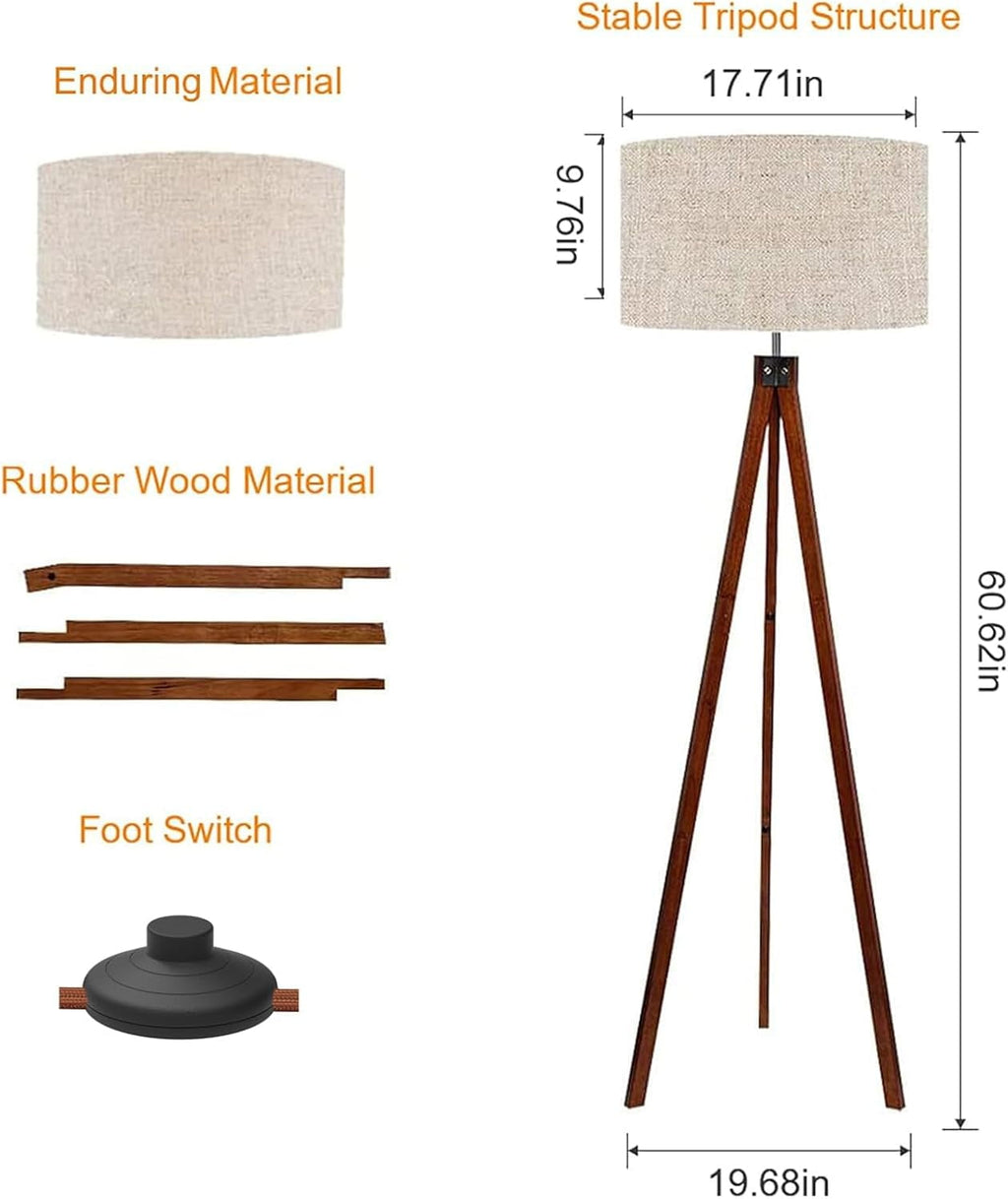 Cozylumi™ Wood Tripod Floor Lamp, Mid Century Standing Lamp, Modern Design Floor Light