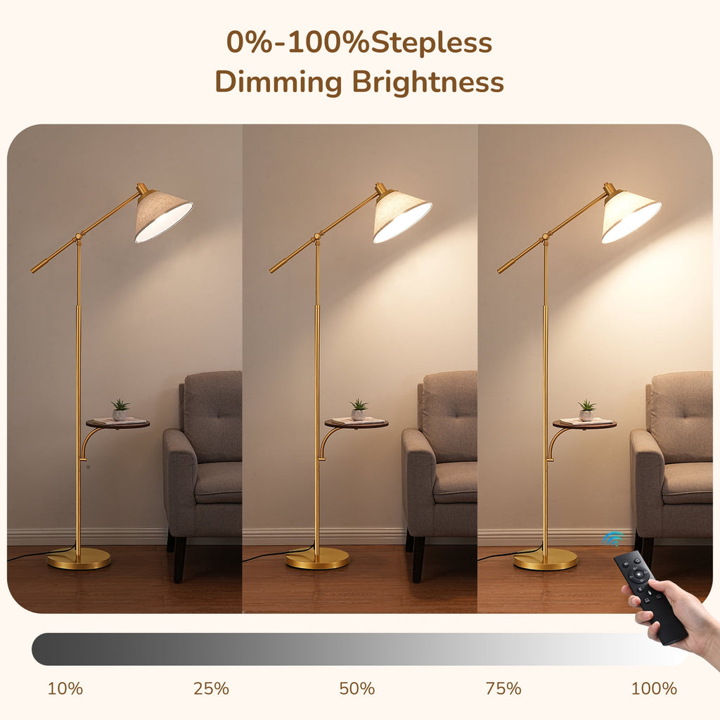 Cozylumi™ 68" Gold Floor Lamp with Table for Living Room, Height Adjustable, 5 Color