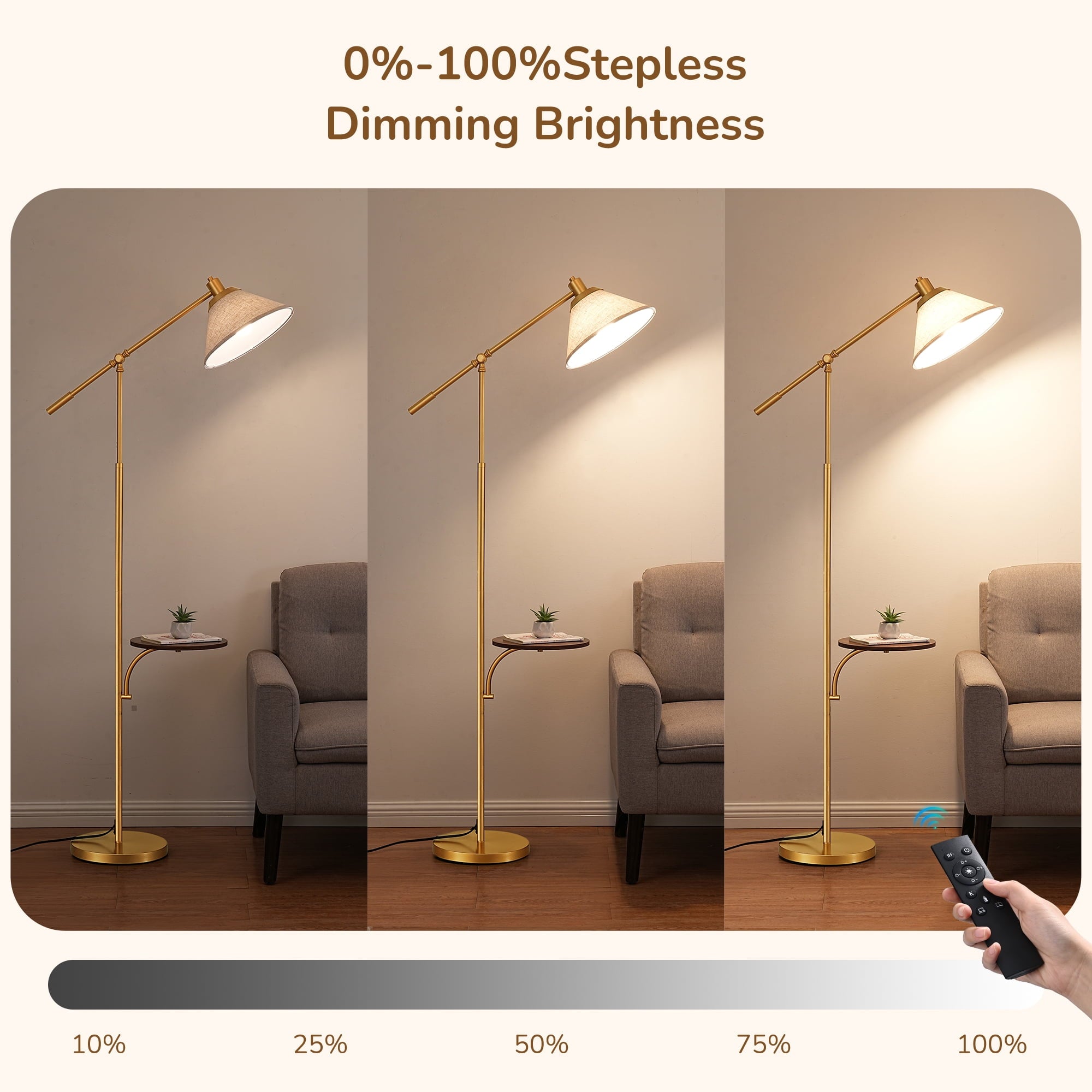 Cozylumi™ 68" Gold Floor Lamp with Table for Living Room, Height Adjustable, 5 Color
