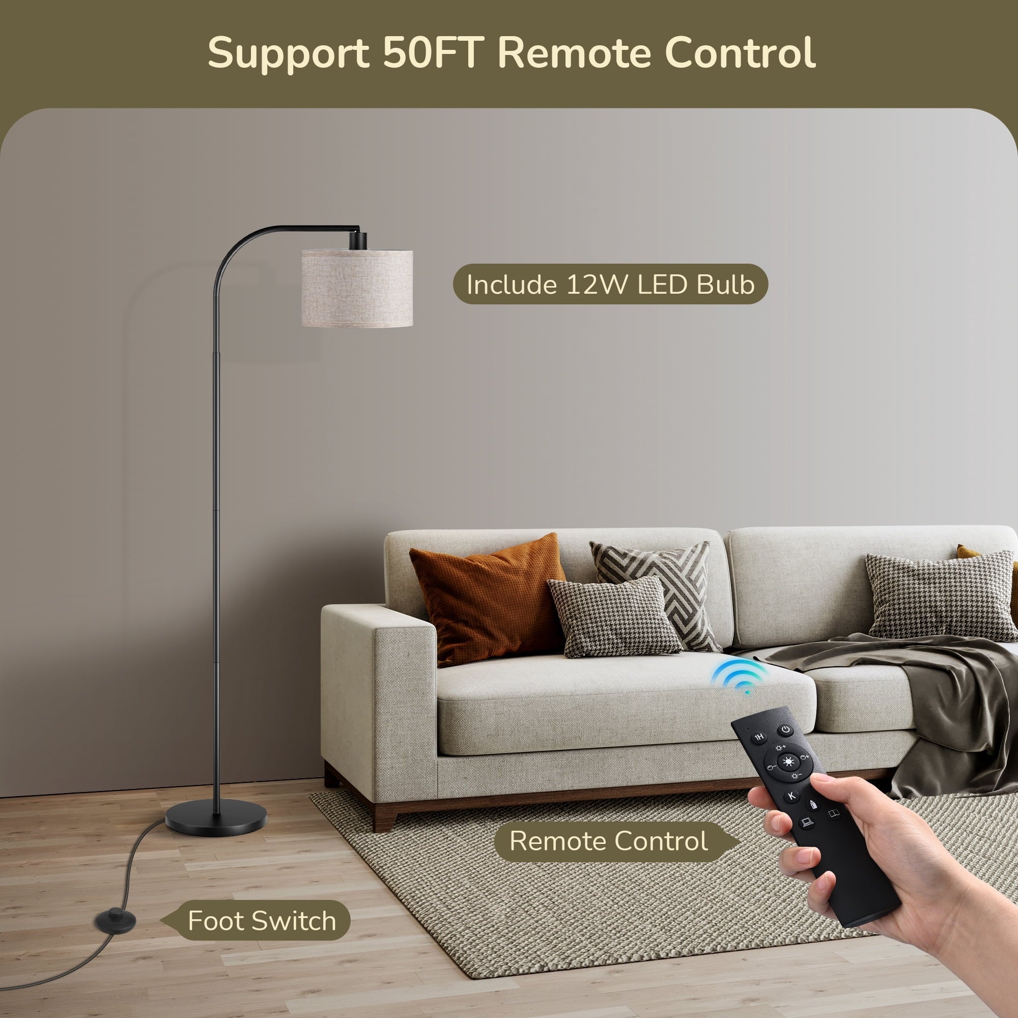 Cozylumi™ DEWENWILS 63.4in Modern Floor Lamps with Remote for Living Room, Adjustable