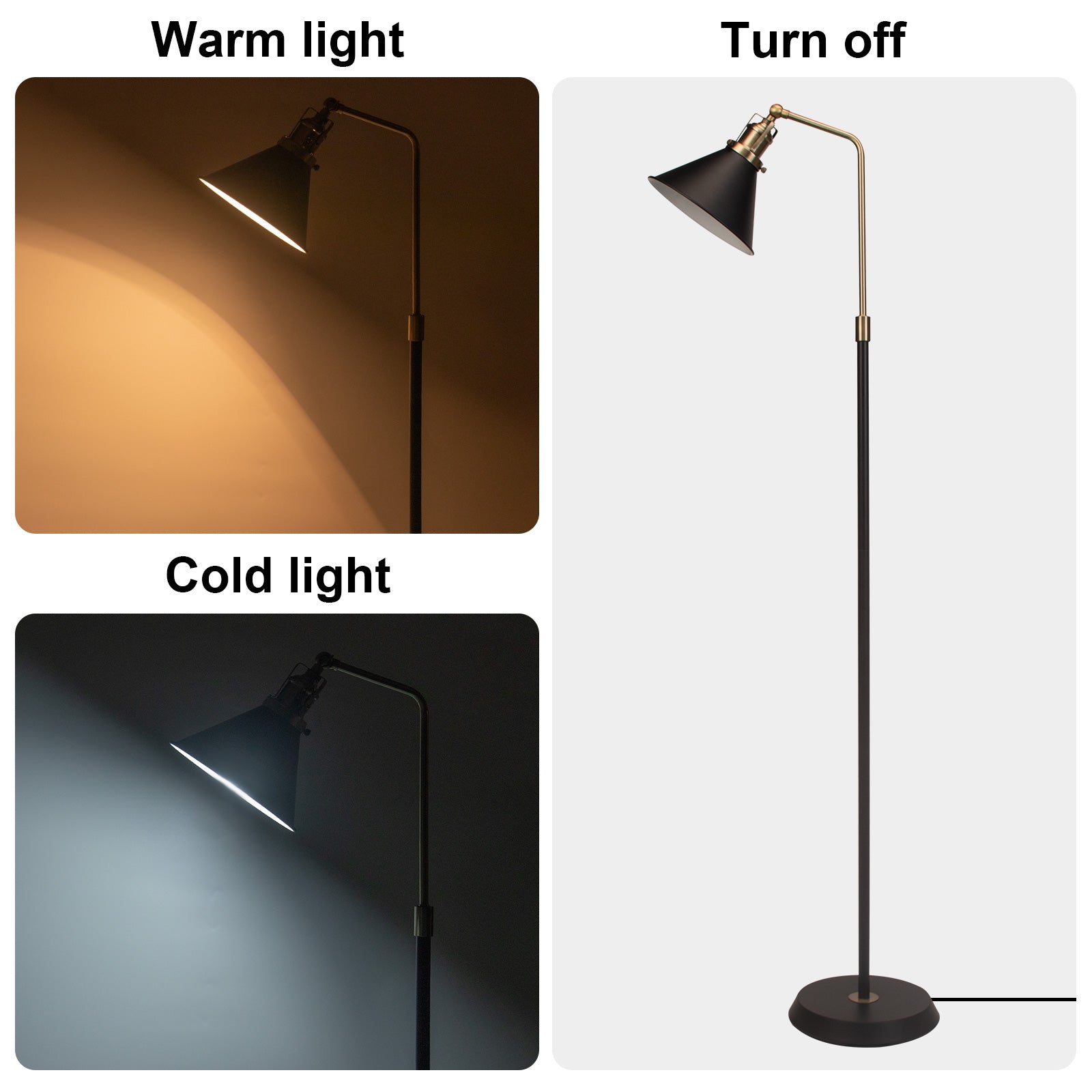 Cozylumi™ HonoDing 58" Rustic Rotatable Floor Lamp, Vintage Metal Design, Black