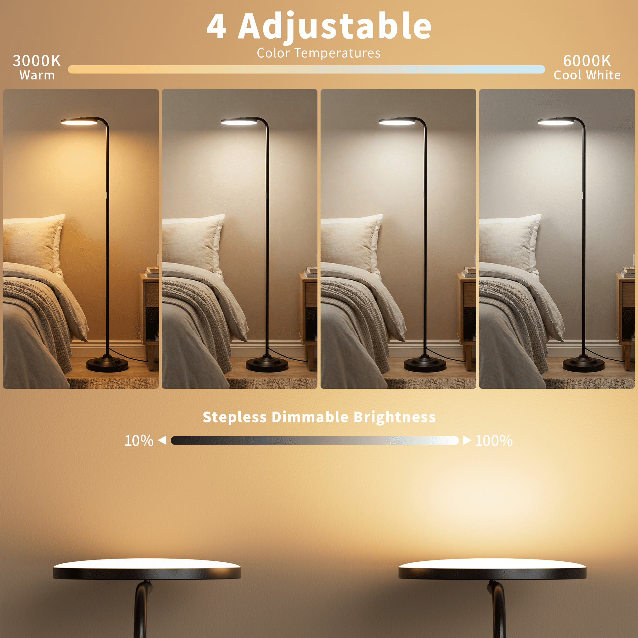 Cozylumi™ BedLuxury 36W Super Bright Floor Lamp, Stepless Dimmable Tall Standing Lamp