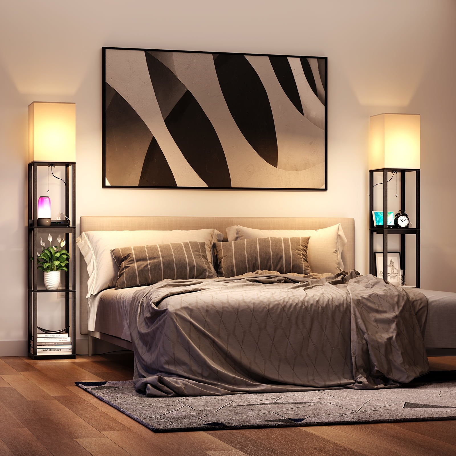 Cozylumi™ Floor Lamp with Shelves,Modern Dimmable Solid Wood Standing Lamp with 1