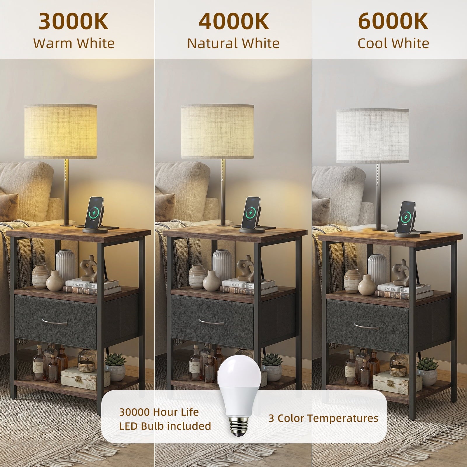 Cozylumi™ TOMNK Floor Lamp with Table, End Table for Living Room with Lamp, Shelves