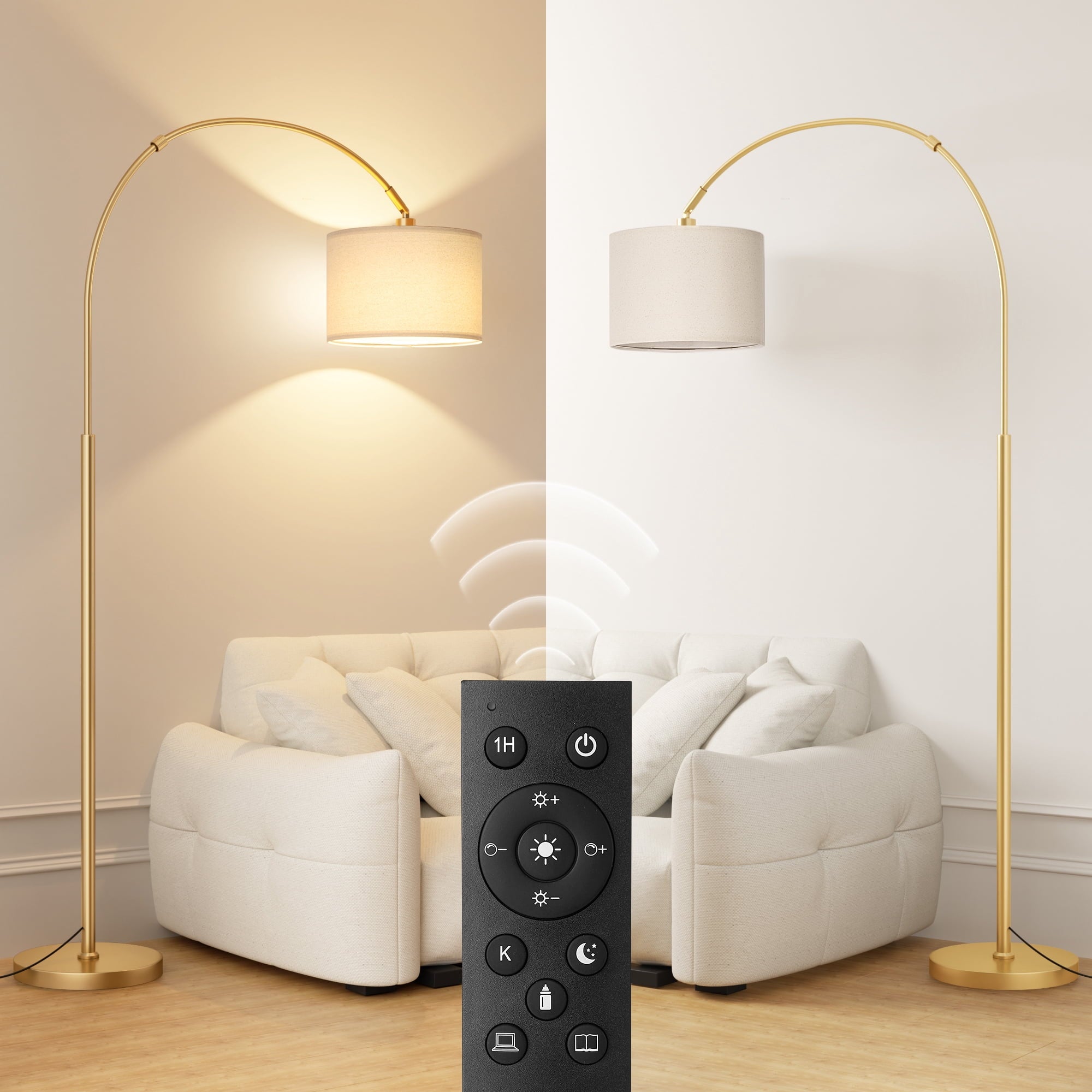 Cozylumi™ NiteLoom 70" Gold Arc Floor Lamps for Living Room, Remote Dimmable Tall