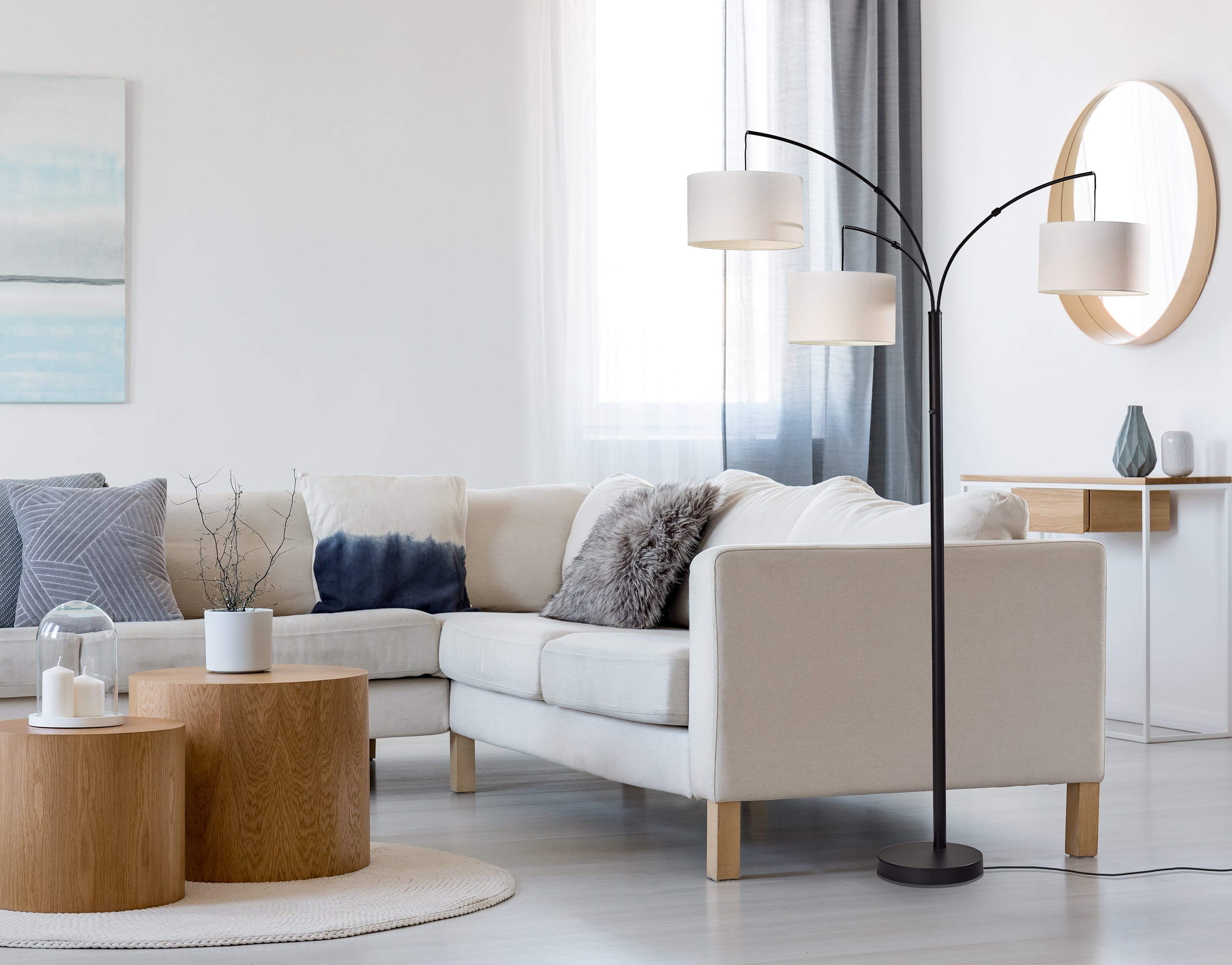 Cozylumi™ 82 in Matte Black 3-Light Arc Floor Lamp with Adjustable Shades