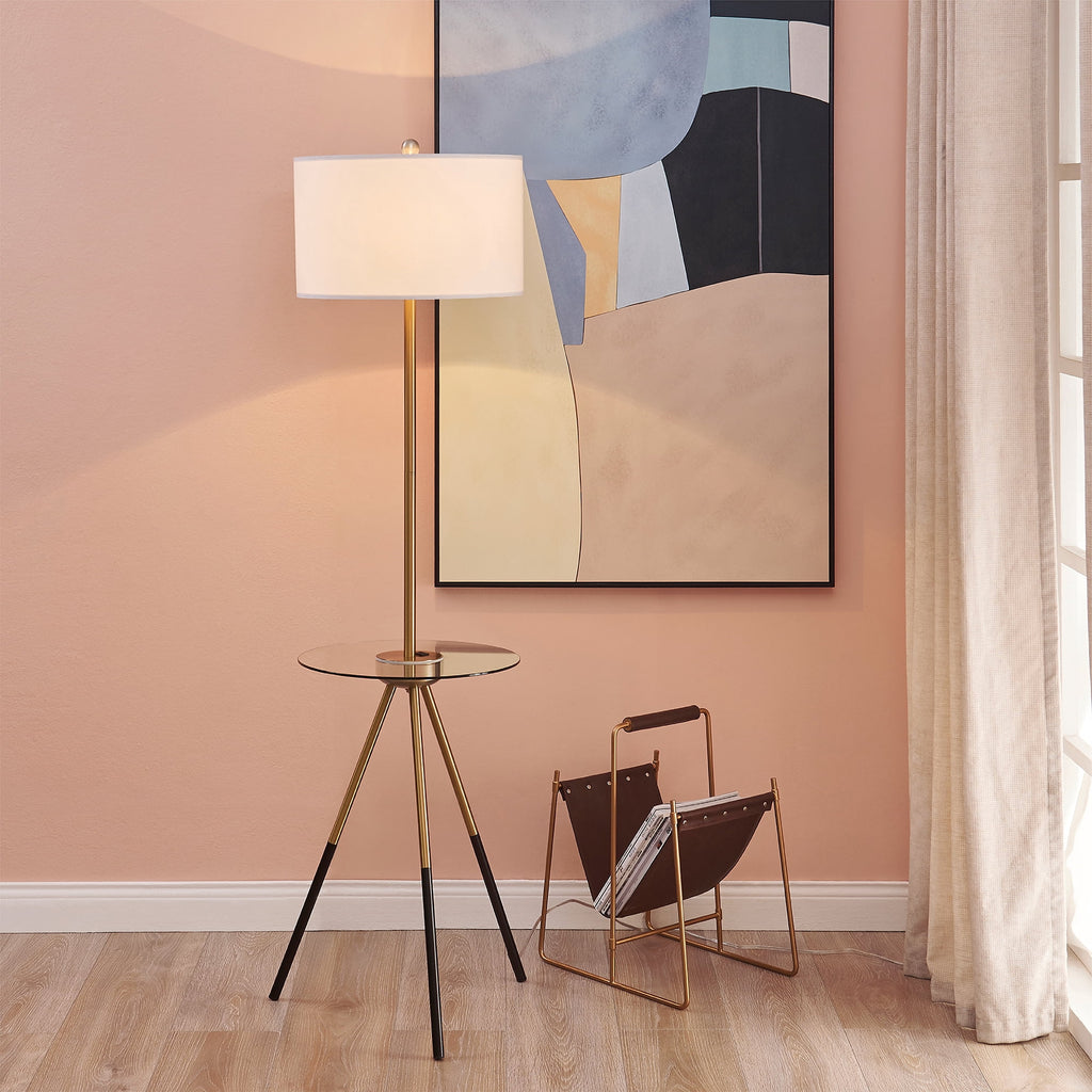 Cozylumi™ Teamson Home Myra Floor Lamp with Glass Table and Built-In USB Port, Gold/Black