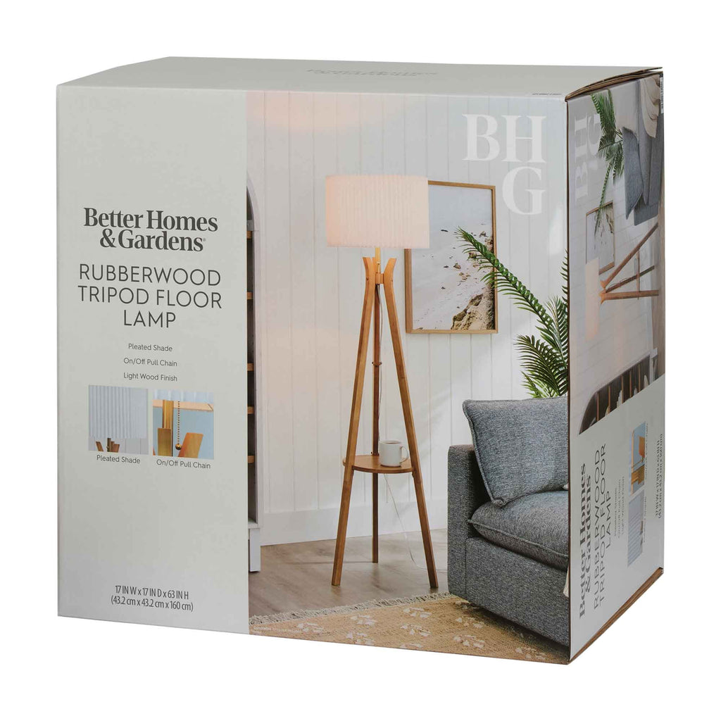 Cozylumi™ 63 in Natural Wood Tripod Floor Lamp with Pleated Shade