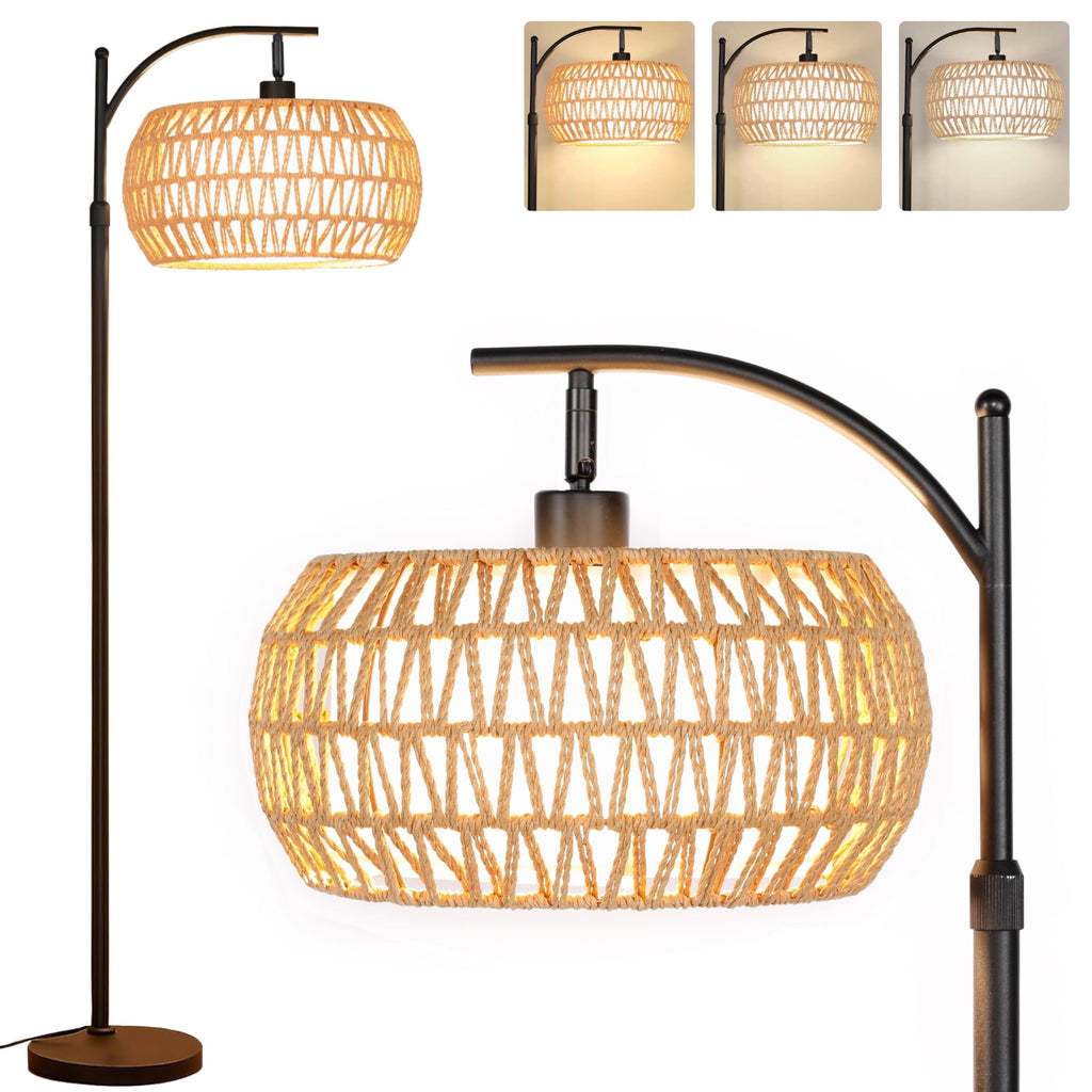 Cozylumi™ 70'' Dimmable Arc Rattan Floor Lamp Standing Lamp with Rattan & Fabric Double