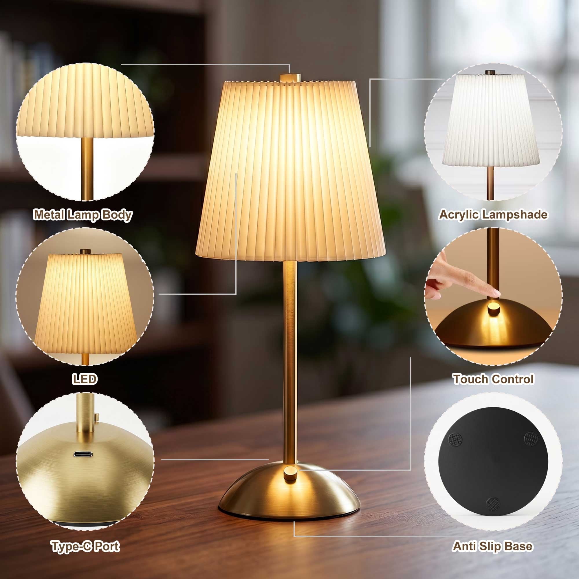 Cozylumi™ Cordless Table Lamps, Rechargeable Lamp with 3 Color Stepless Dimming, for
