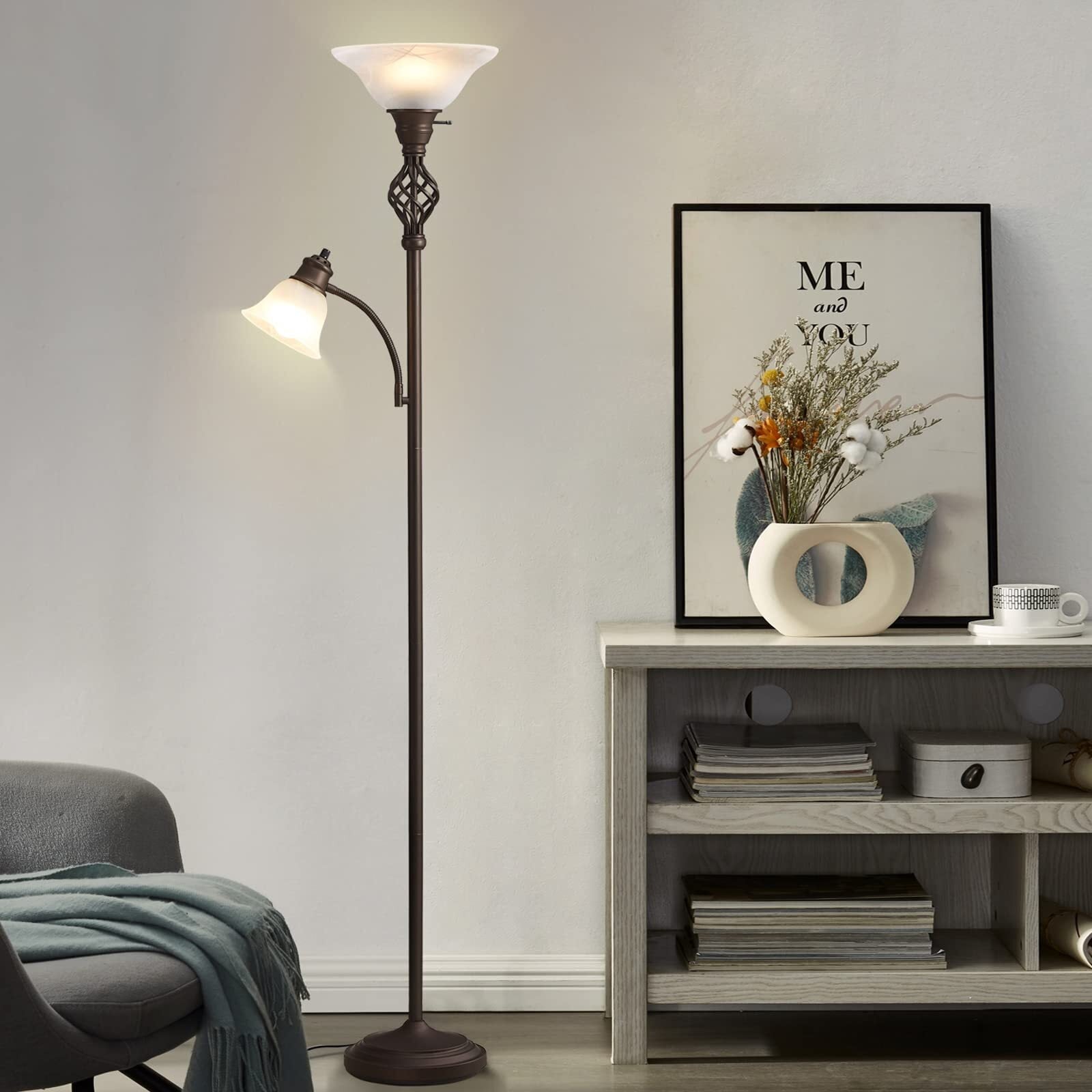 Cozylumi™ Floor Lamp for Living Room, LED Standing Reading Light for Bedroom with Glass