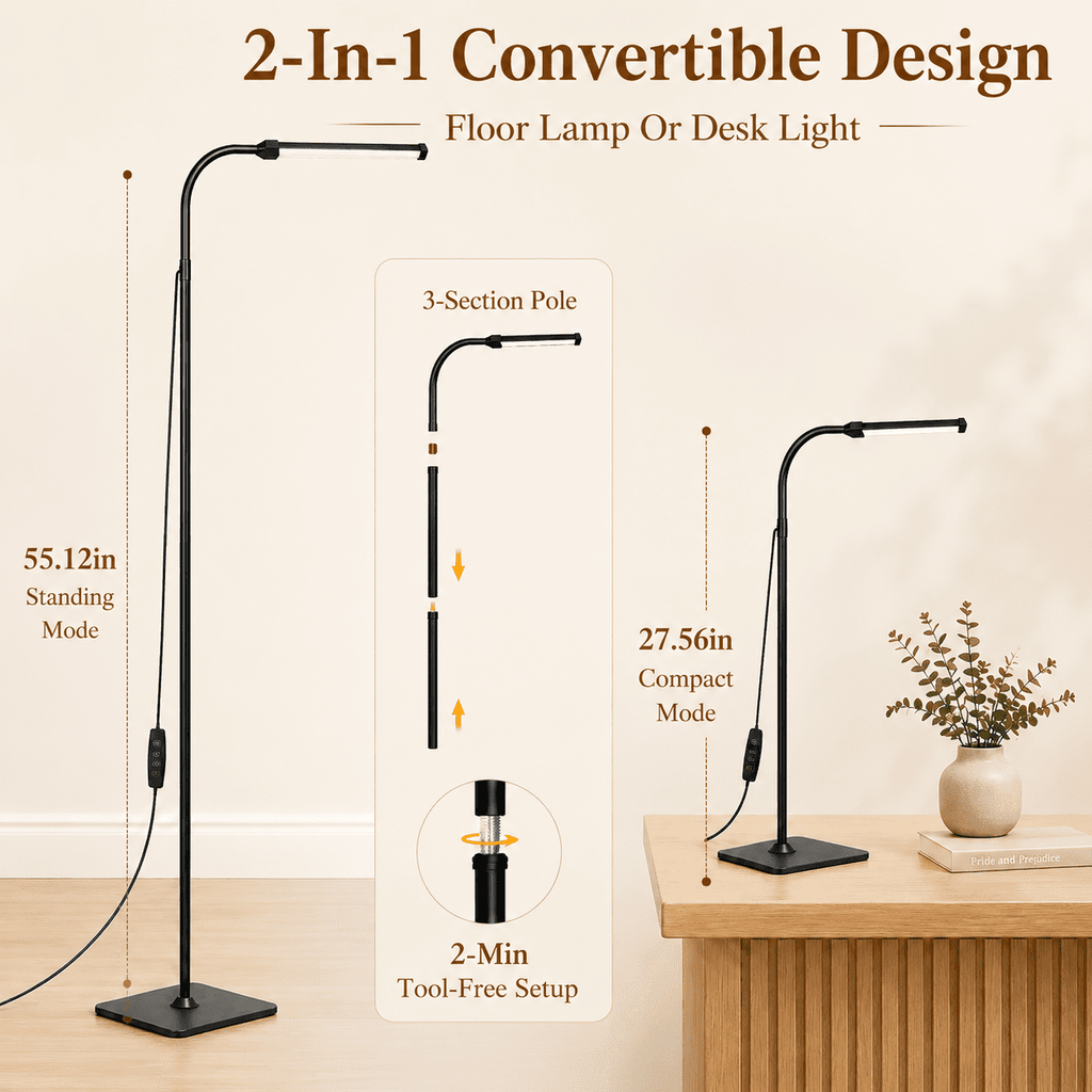 Cozylumi™ SERBASIC LED Floor Lamp, Dimmable Standing Light Height Adjustable with 360°