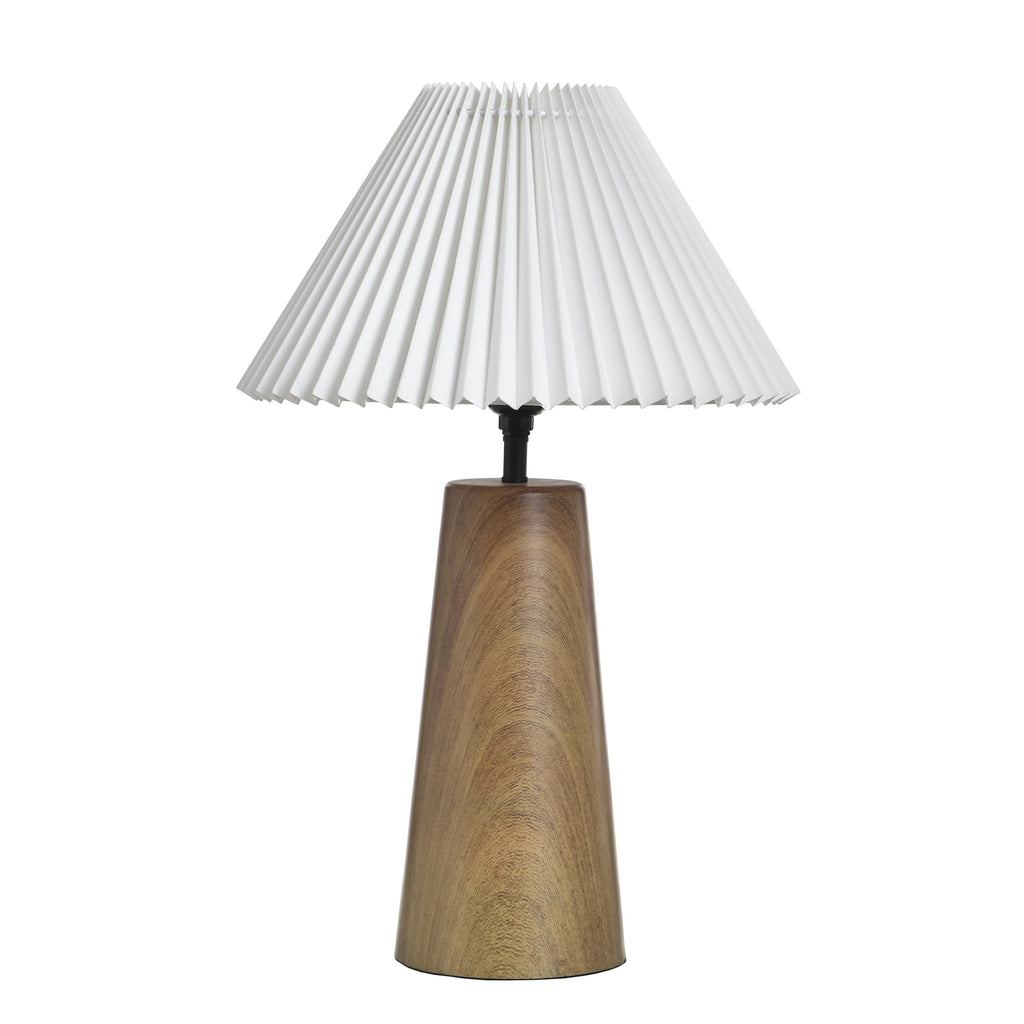 Cozylumi™ Table Lamp, Wood Grain Finish with Pleated Shade