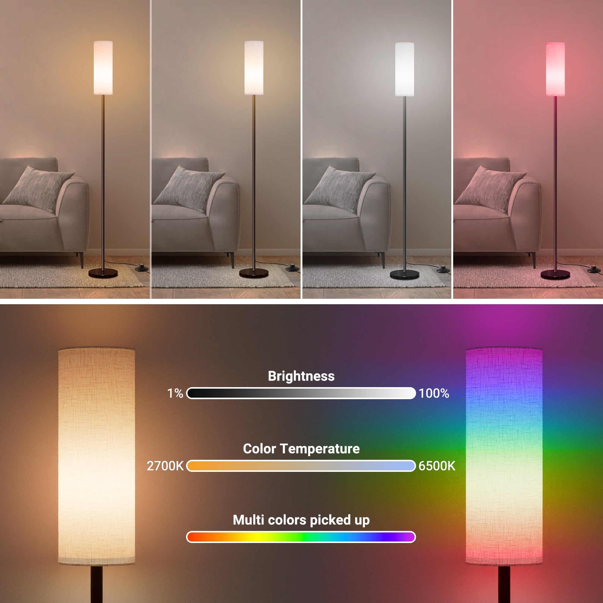 Cozylumi™ VOLIVO LED Floor Lamp, RGB Standing Lamps, Works with Alexa/Google Home