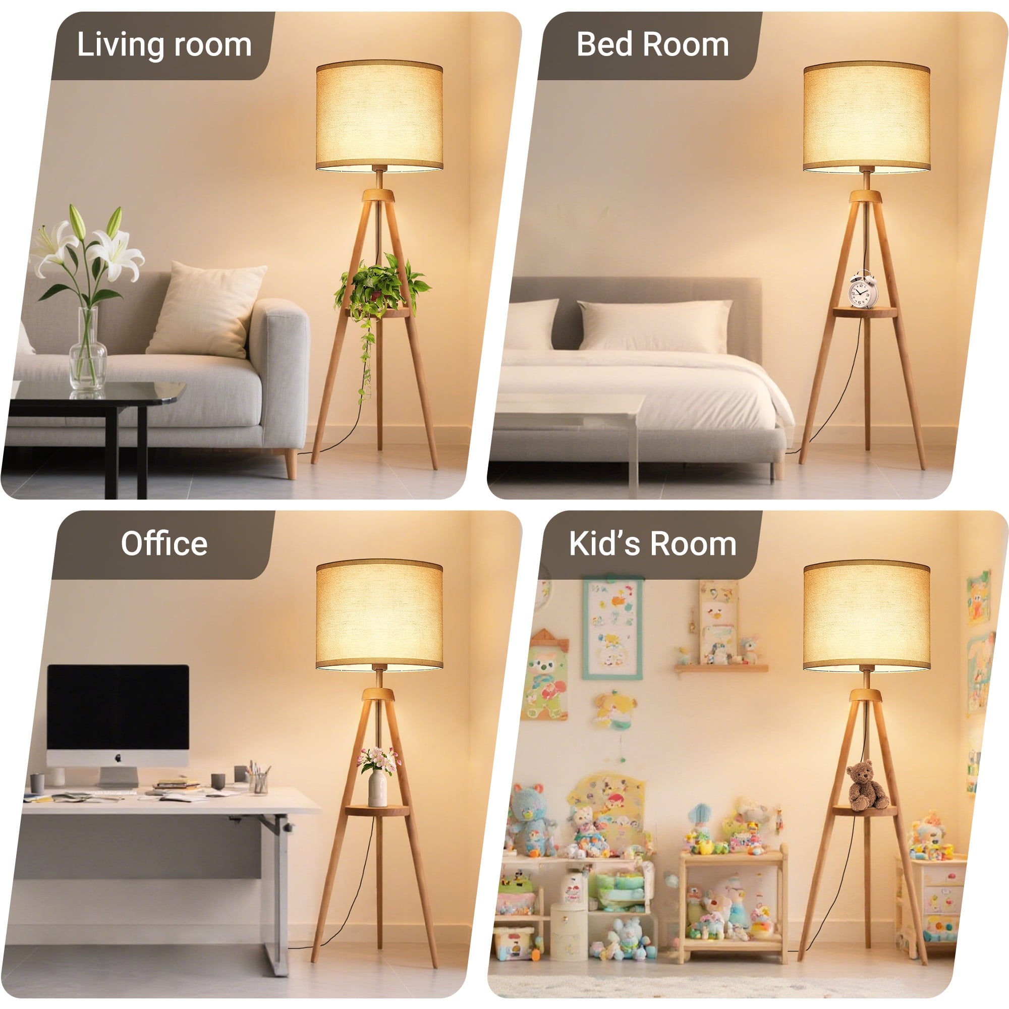 Cozylumi™ Floor Lamp for Living Room, 60'' Wood Tripod Floor Lamp with Shelves, 3 Color