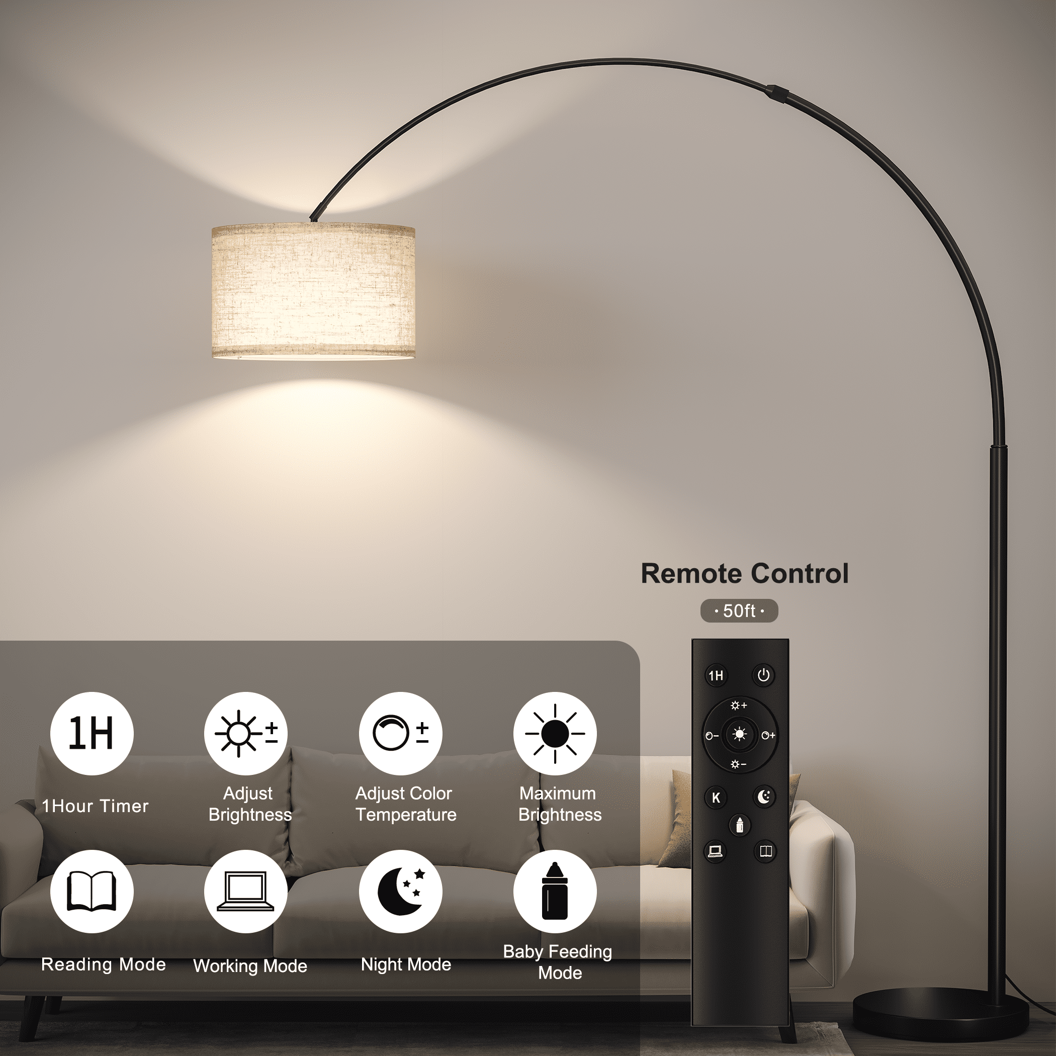 Cozylumi™ 82" Tall Floor Lamps for Living Room, Remote Control Large Arc Floor Lamp