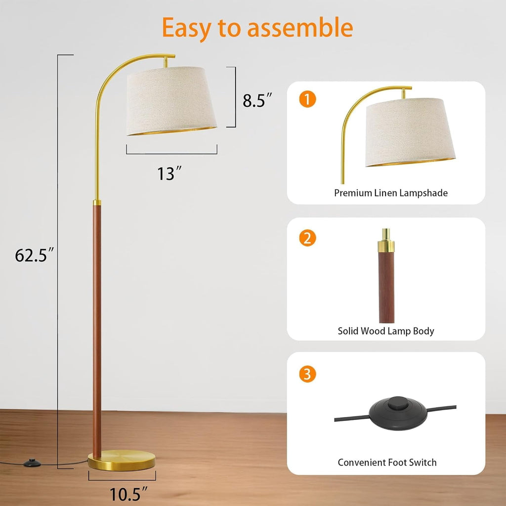 Cozylumi™ 62.5" Farmhouse Floor Lamp with Linen Shade, MDF and Metal, Foot Switch