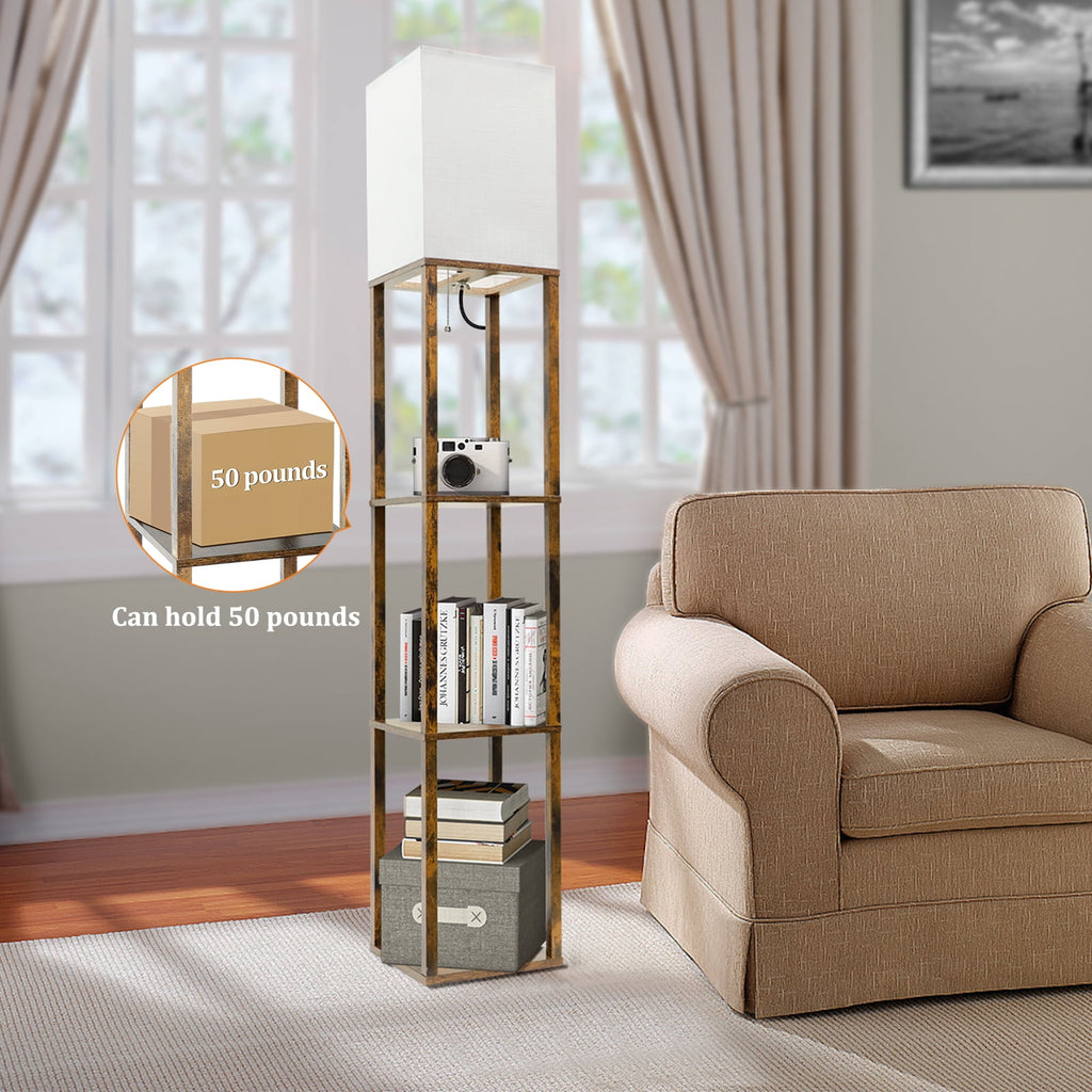 Cozylumi™ Floor Lamp with Shelves, Modern Dimmable Solid Wood Standing Lamp for Living