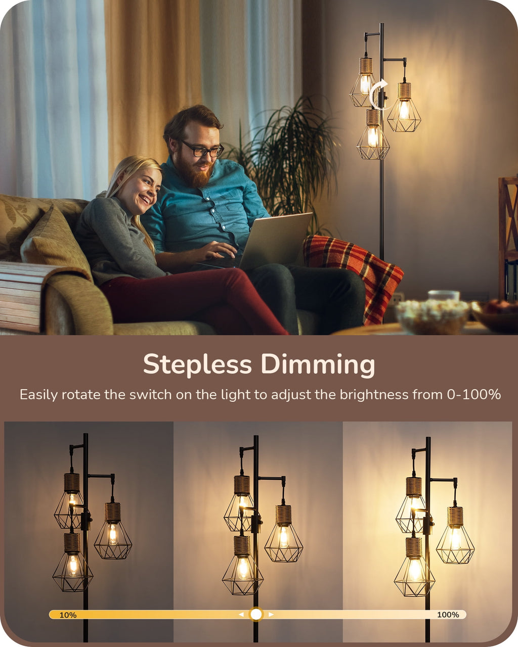 Cozylumi™ Industrial Rattan Floor Lamps for Living Room Clearance, Dimmable, Metal