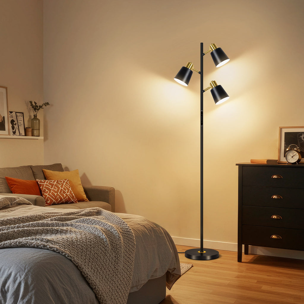 Cozylumi™ Tree Floor Lamp with 3 Adjustable Rotating Lights, Standing Tall Pole Lamps