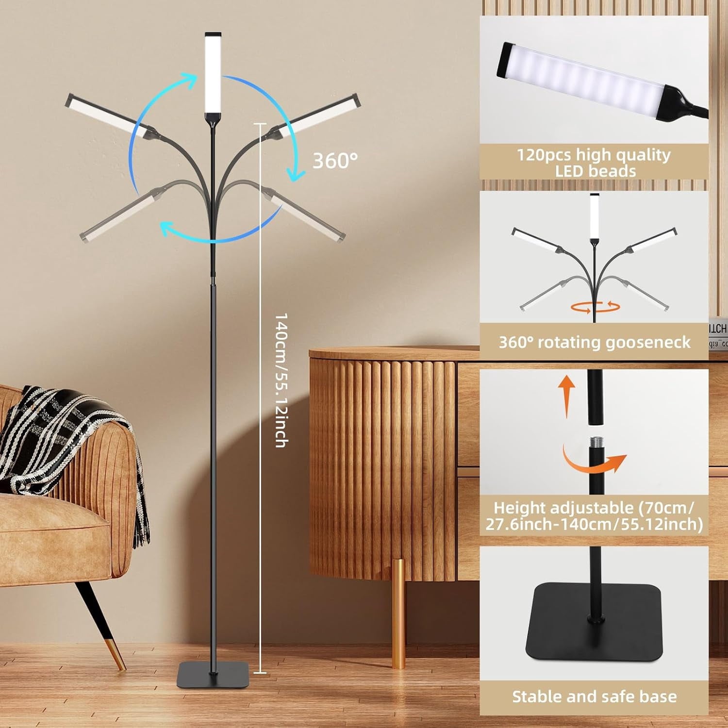 Cozylumi™ Gaormii LED Floor Lamp for Living Room, Bright Reading Lamp with 10 Stepless